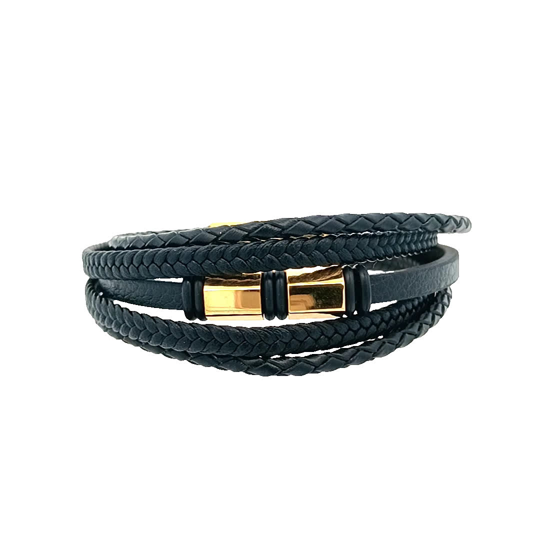 Stylowa czarna skórzana bransoletka