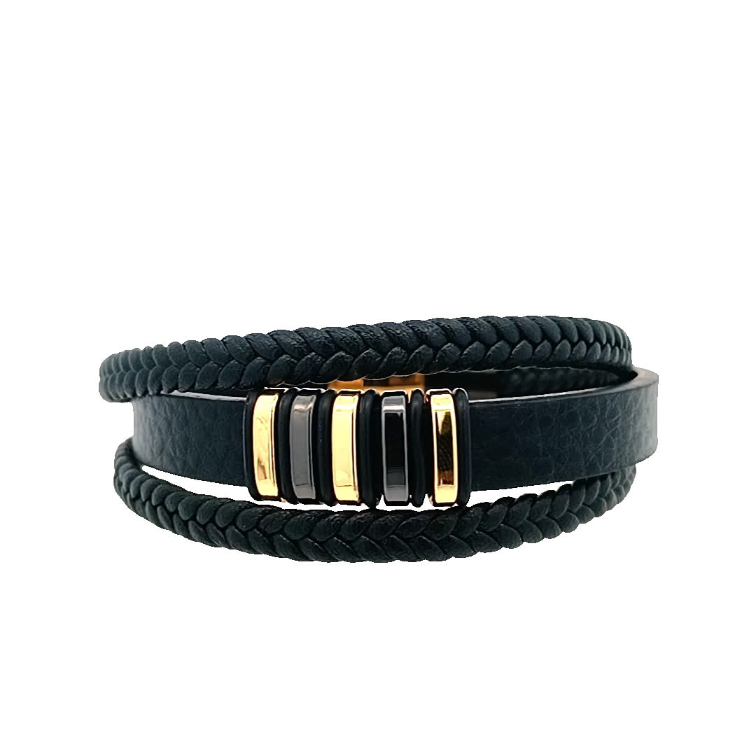 Stylowa czarna skórzana bransoletka