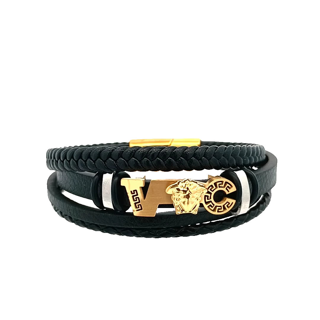 Stylowa czarna skórzana bransoletka