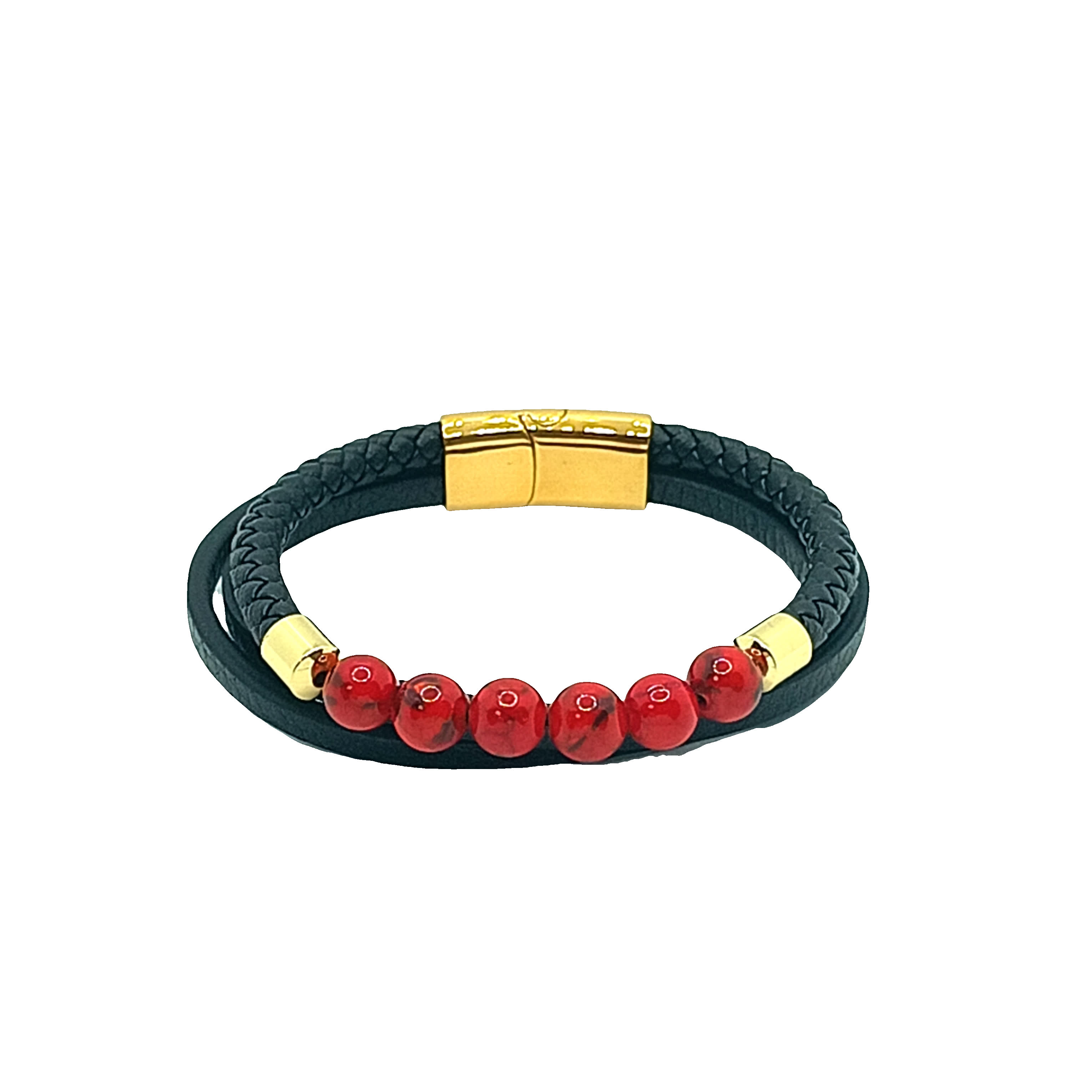 Bransoletka z koralików z kamieniami koralowymi w szlifie kaboszonowym