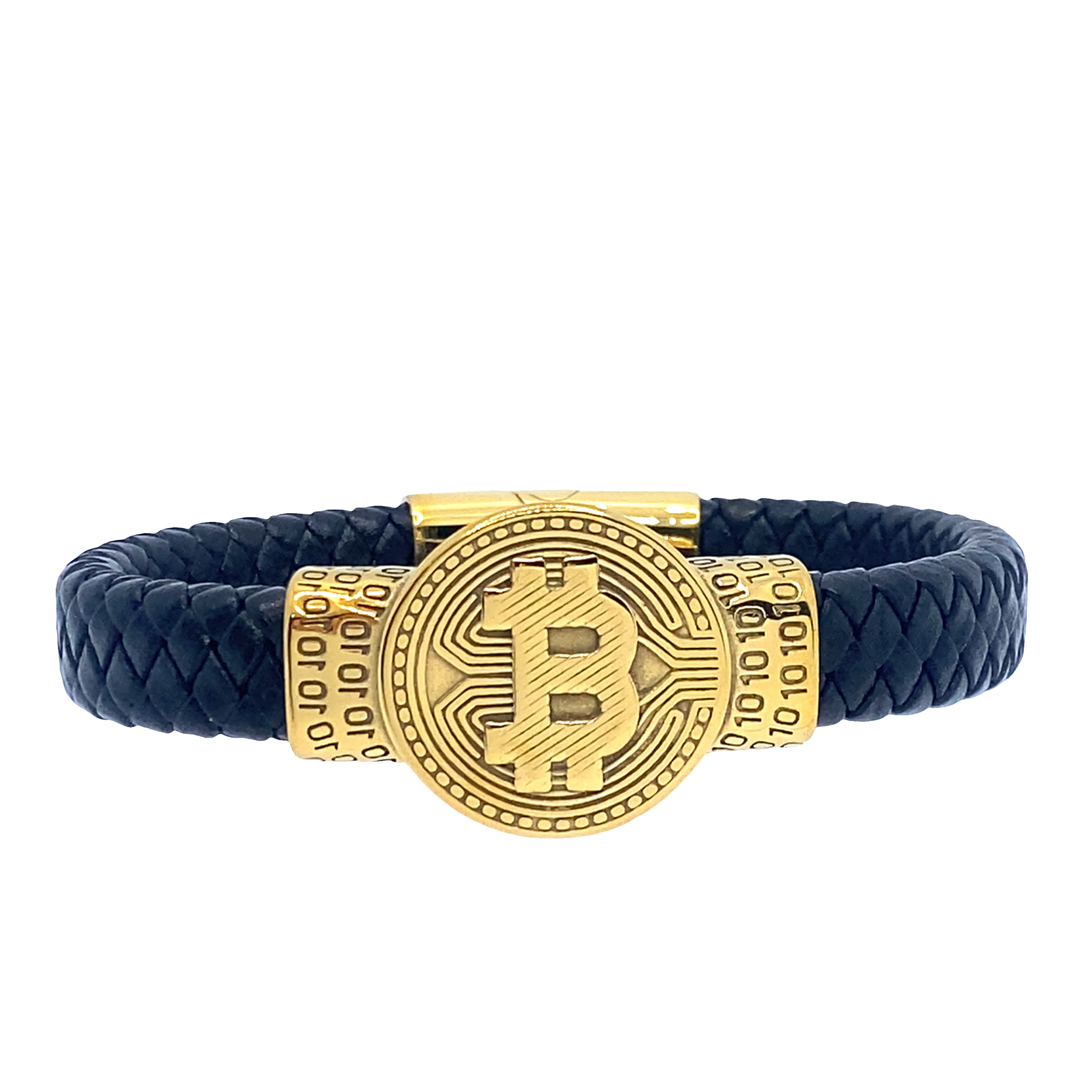 Bransoletka ze złoconej stali z akcentem inspirowanym Bitcoinem