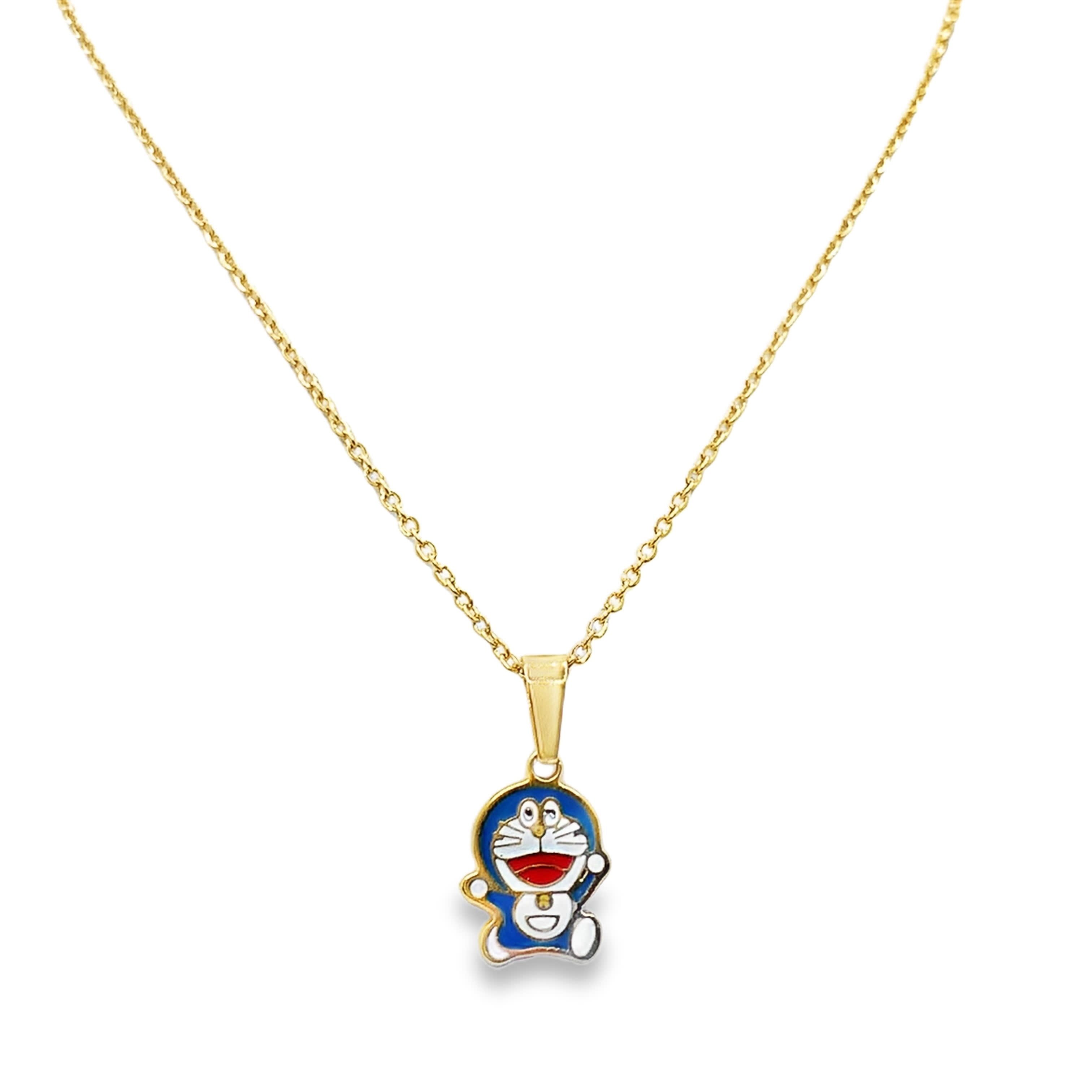 Fantazyjny naszyjnik z zawieszką Doraemon w żółtym złocie