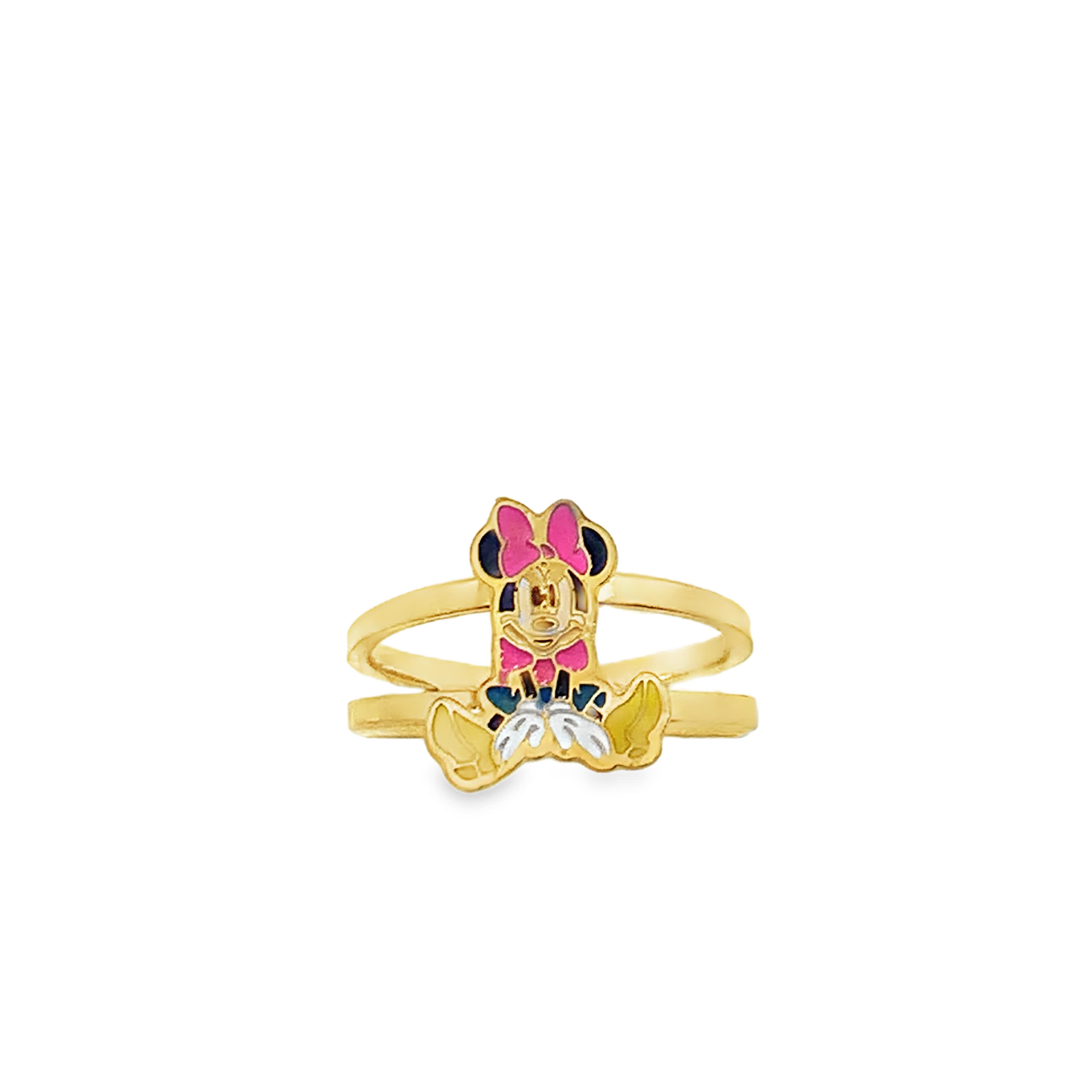 Pierścionek z żółtego złota z motywem postaci i akcentami emaliowanymi