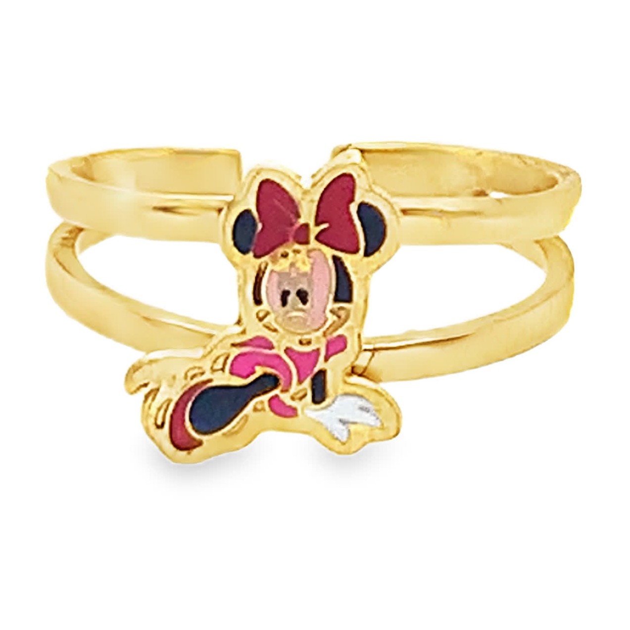 Pierścionek regulowany dla dziecka pozłocony z Myszką Minnie