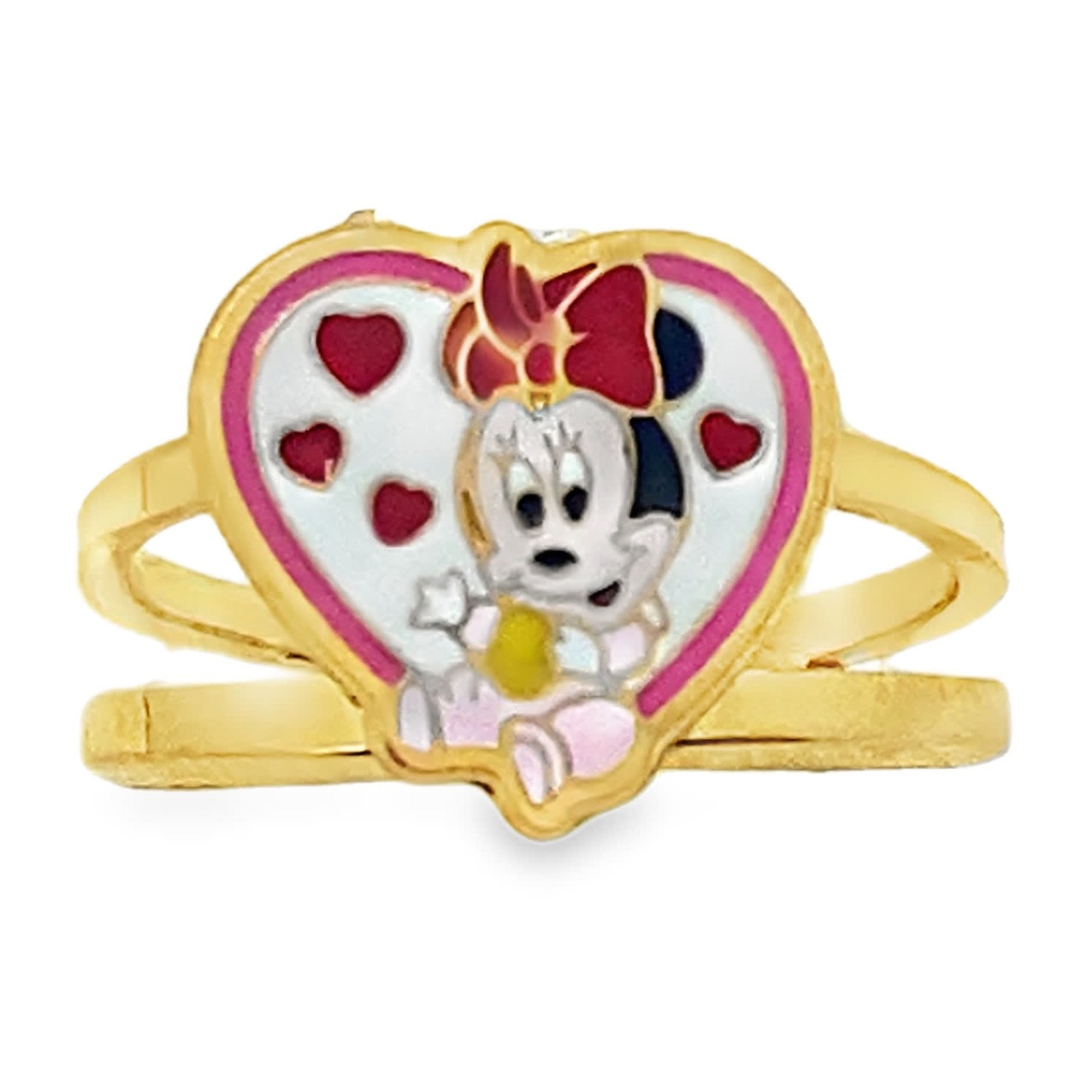 Pierścionek dla dziecka złocony z serduszkiem Myszki Minnie regulowany