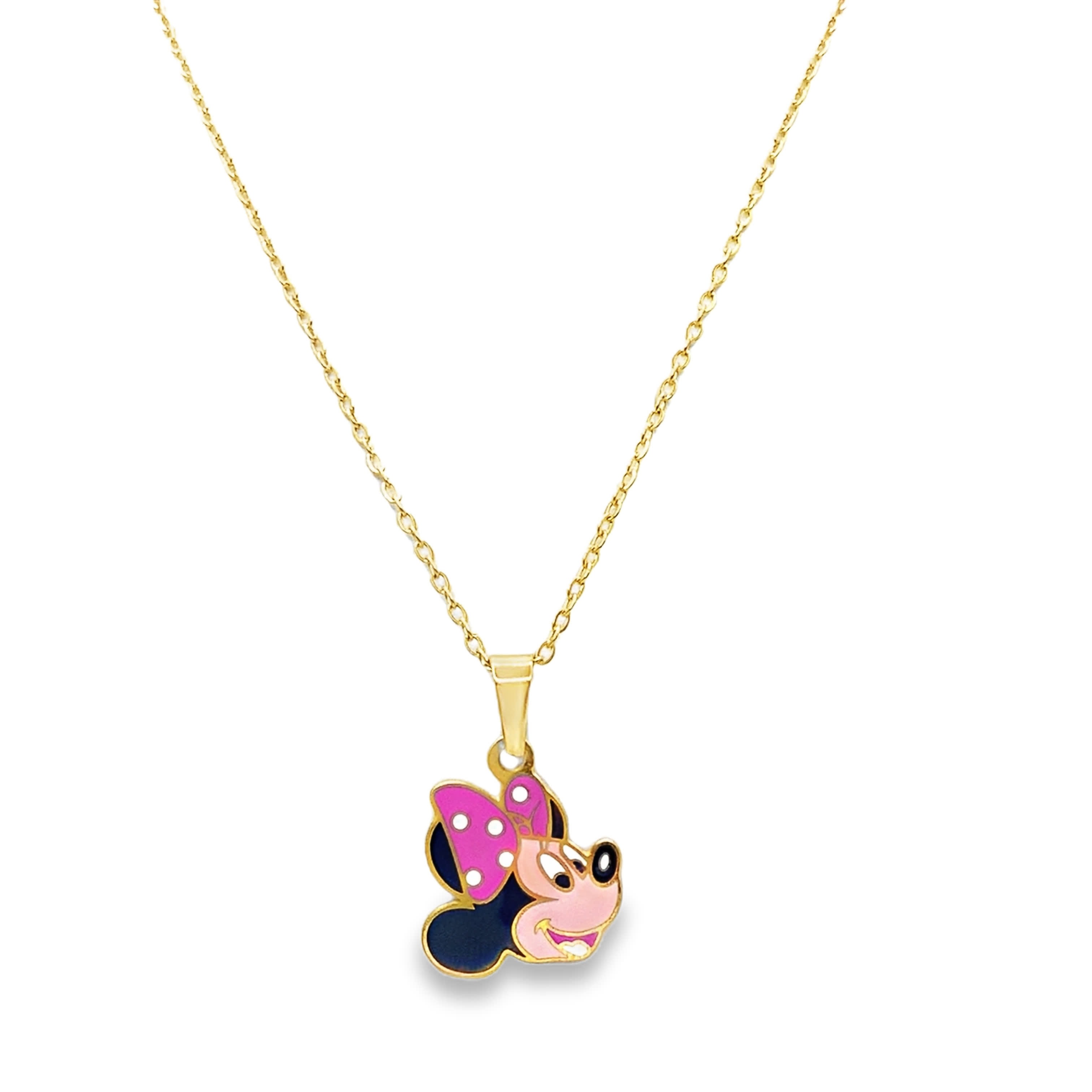 Fantazyjny naszyjnik z zawieszką Myszki Minnie z żółtego złota