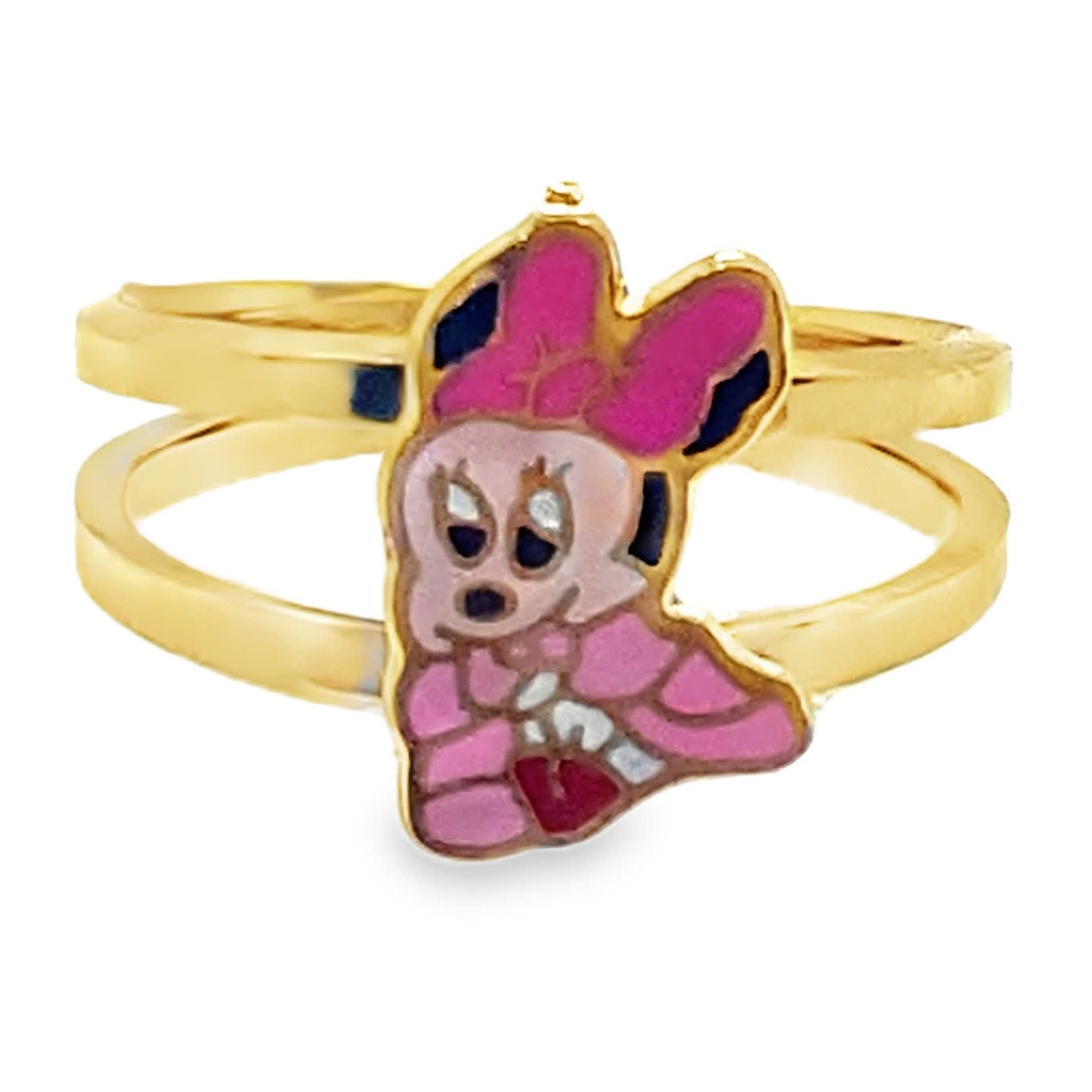 Pierścionek dla dziecka złocony z rysunkiem Myszki Minnie regulacja
