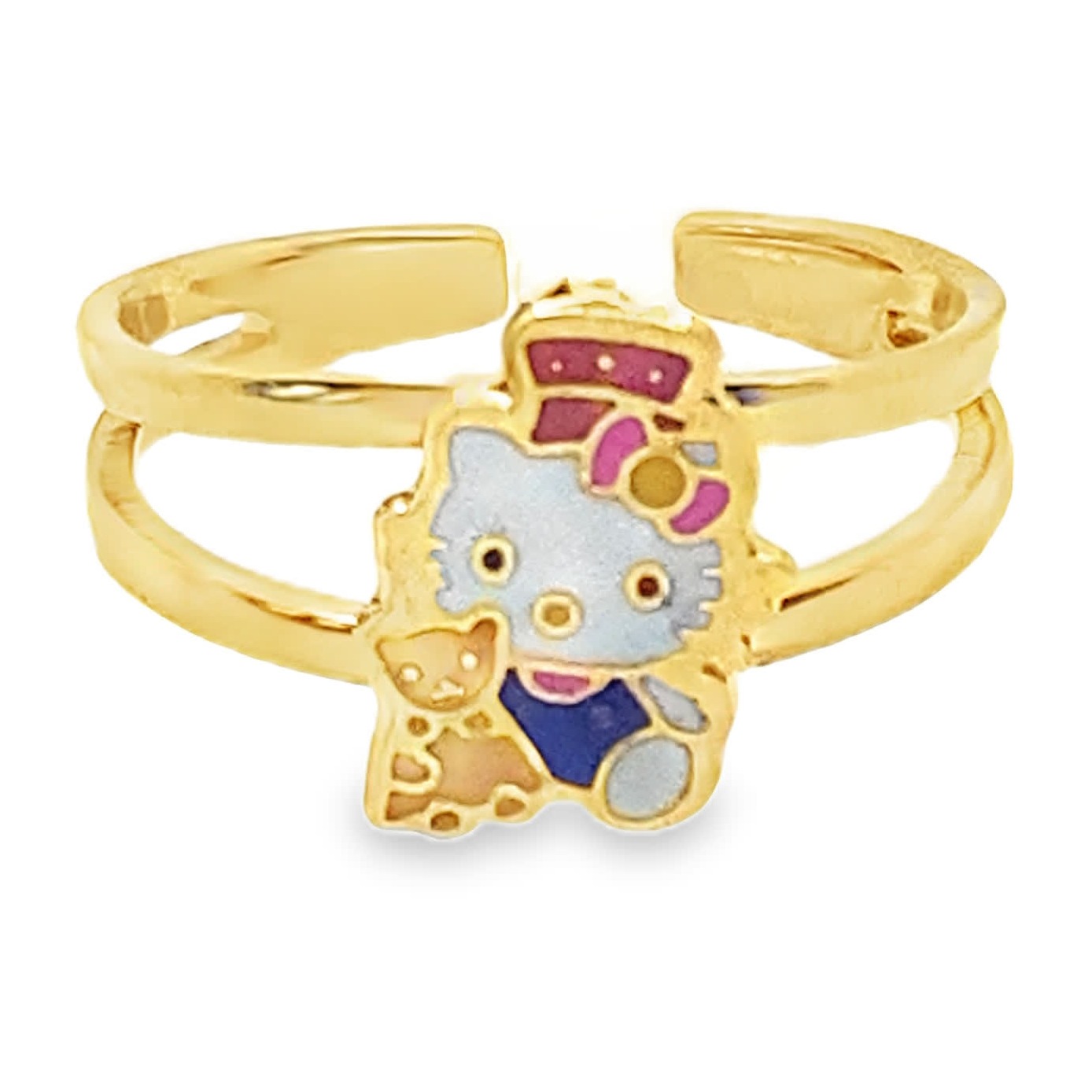 Pierścionek dla dziecka pozłacany z motywem Hello Kitty z regulacją