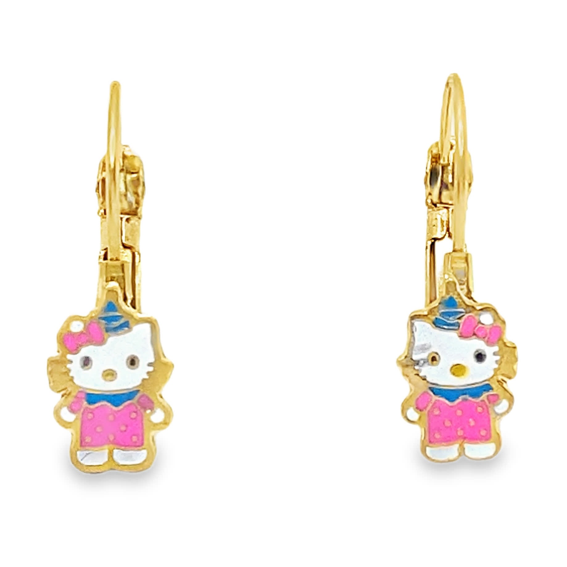 Kolczyki wiszące z żółtego złota z emalią „Hello Kitty”