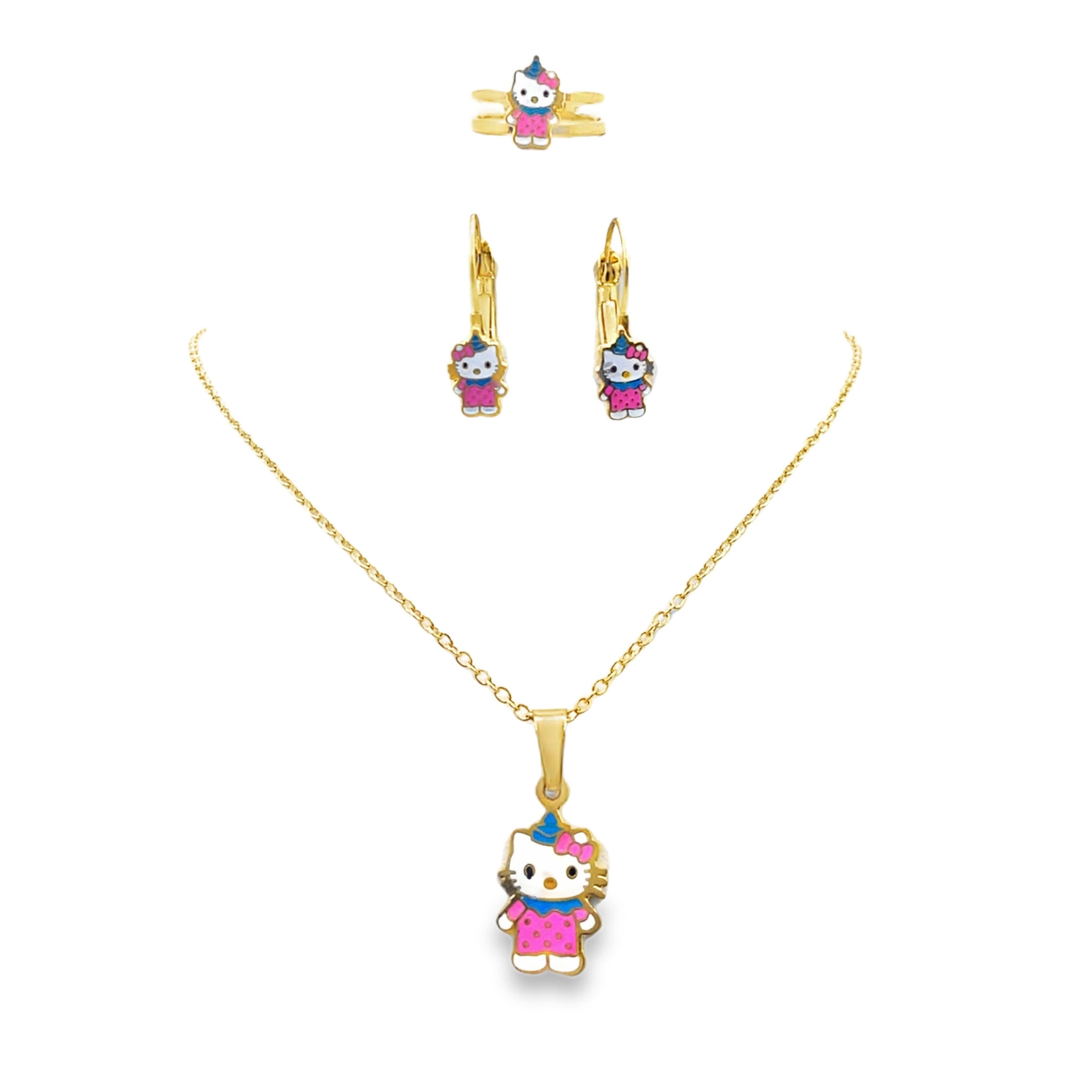 Naszyjnik z zawieszką Hello Kitty z żółtego złota i komplet biżuterii