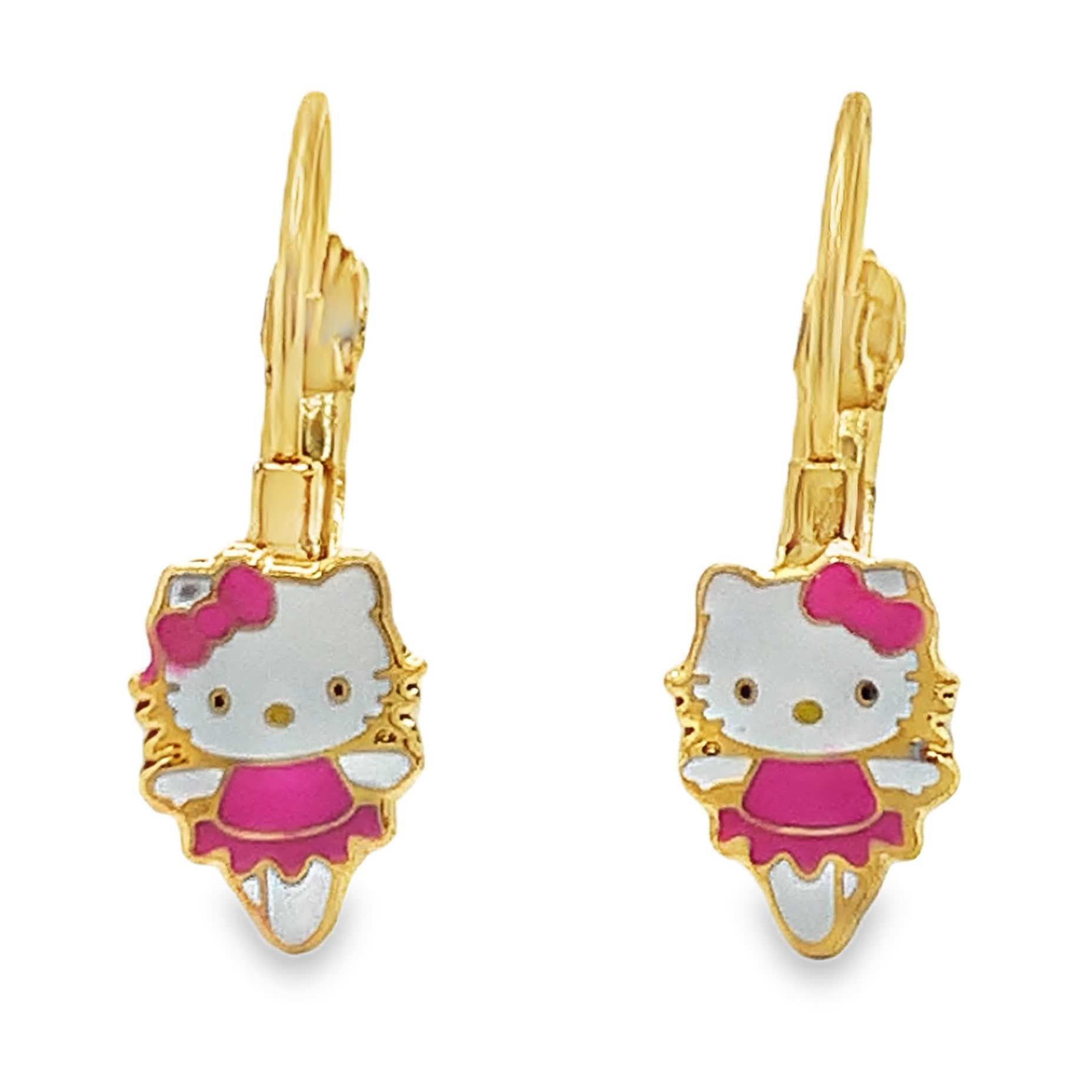 Kolczyki-koła Hello Kitty z żółtego złota