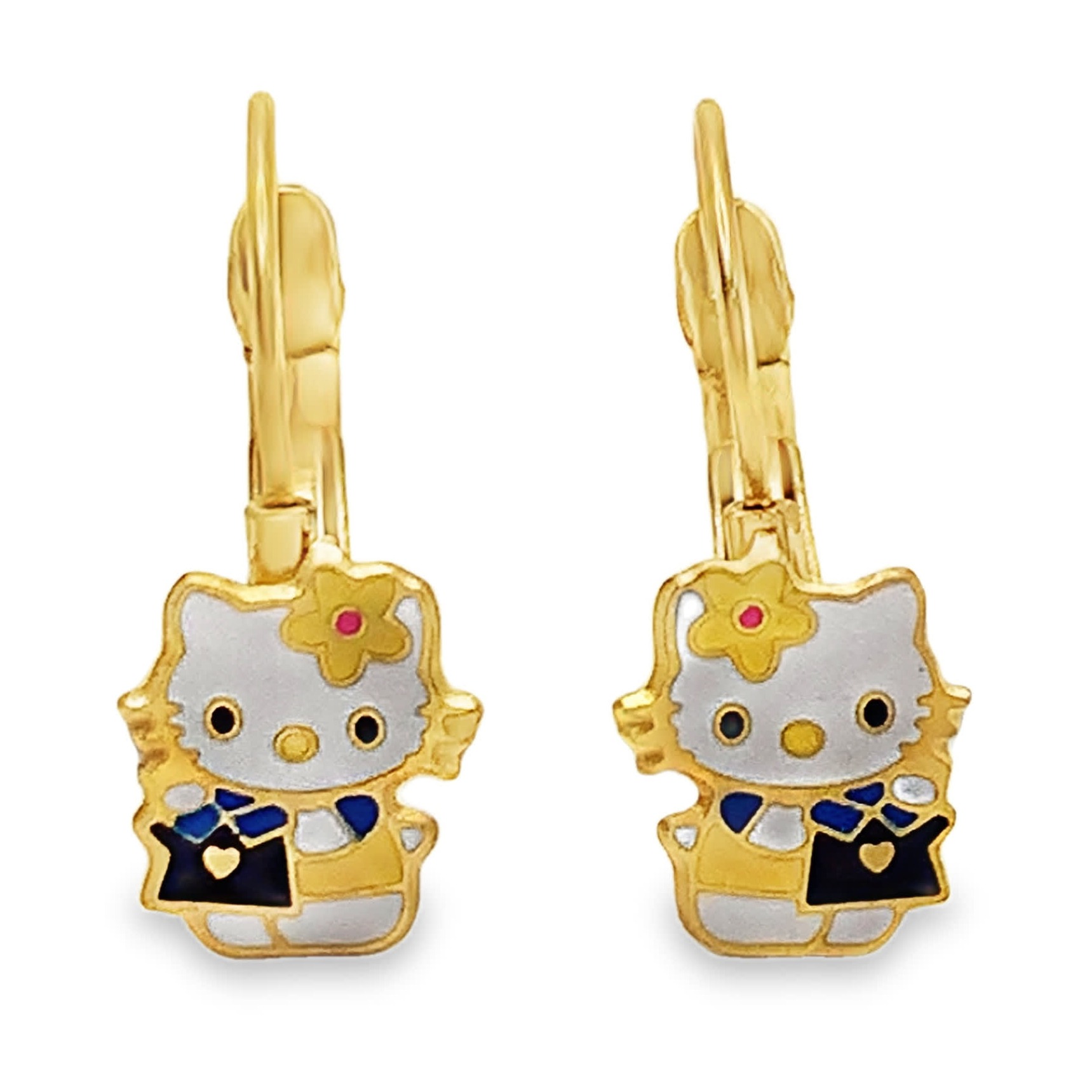 Kolczyki wiszące Hello Kitty z żółtego złota