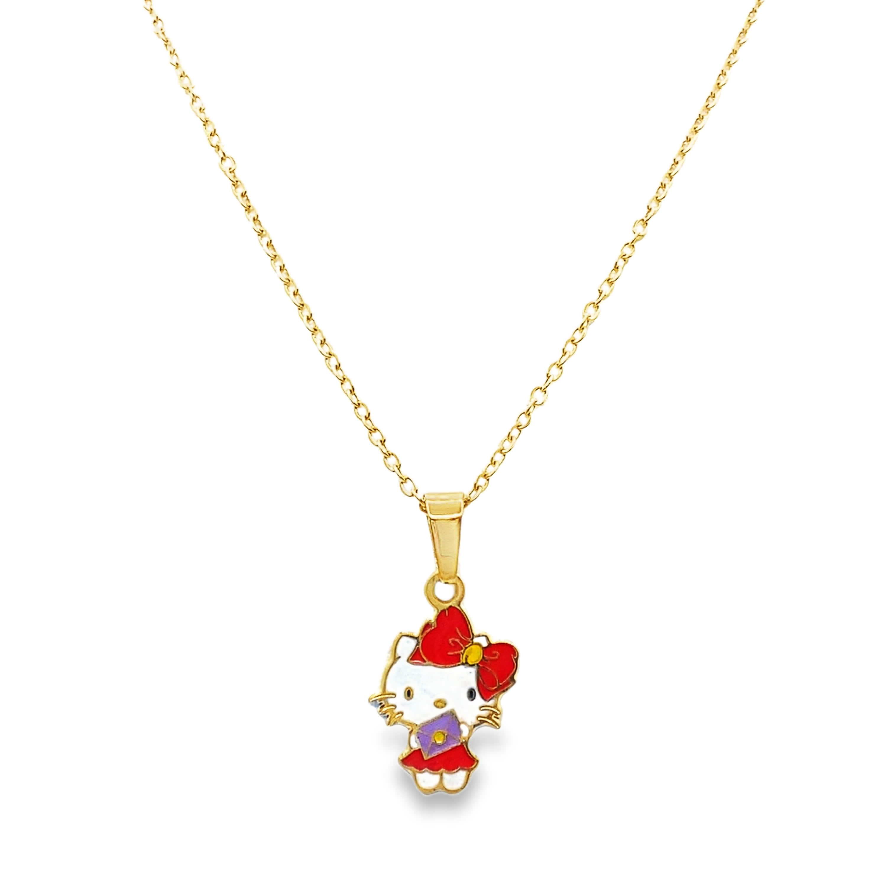 Naszyjnik z zawieszką Hello Kitty z żółtego złota z emalią