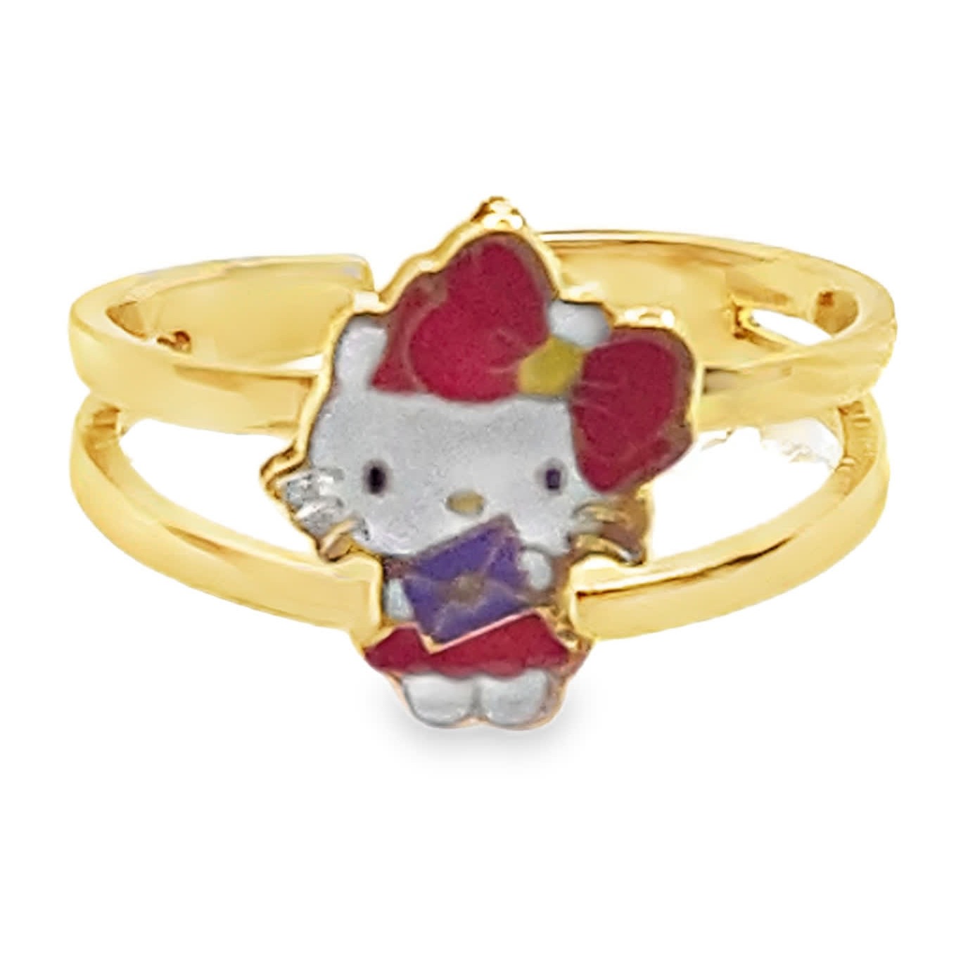 Pierścionek dla dziecka regulowany z złocony Hello Kitty z podwójną obrączką