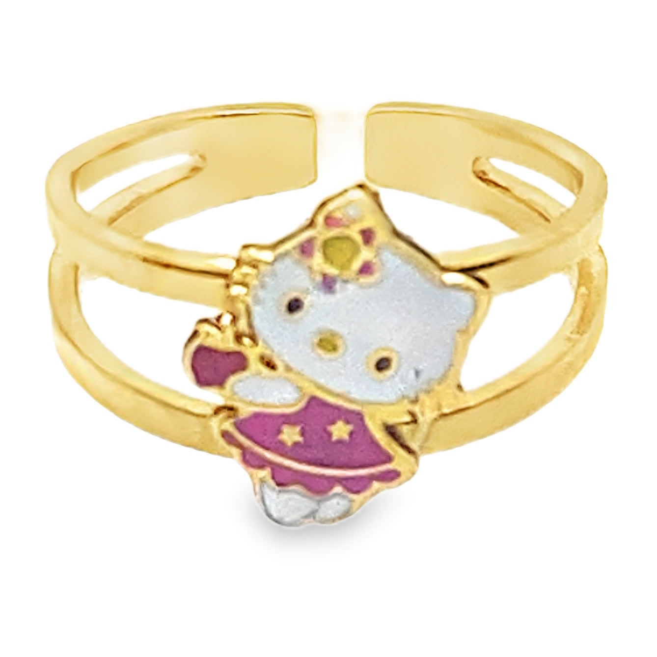 Pierścionek dla dziecka pozłacany z emalią i wzorem Hello Kitty
