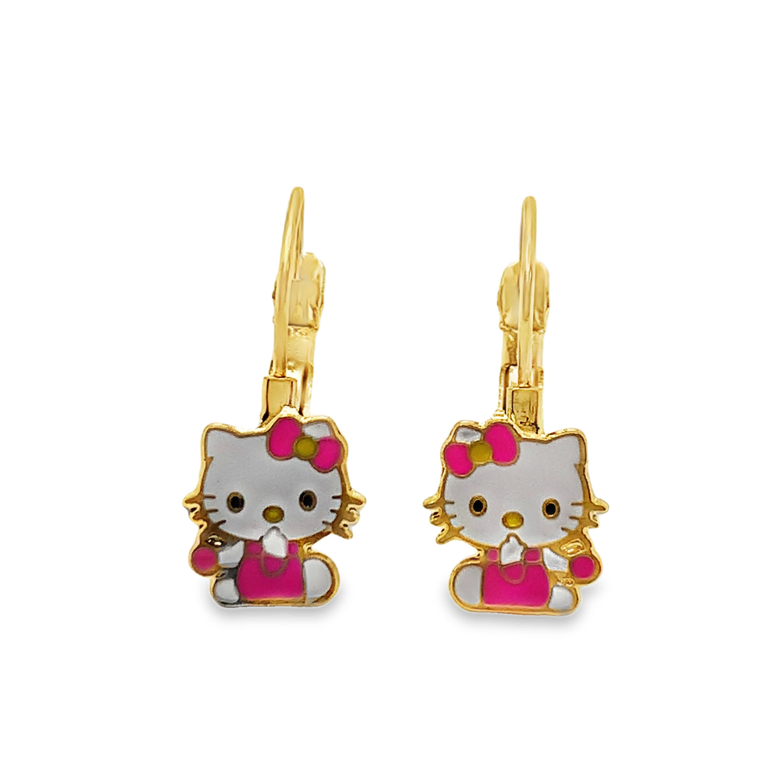 Kolczyki wiszące Hello Kitty z żółtego złota