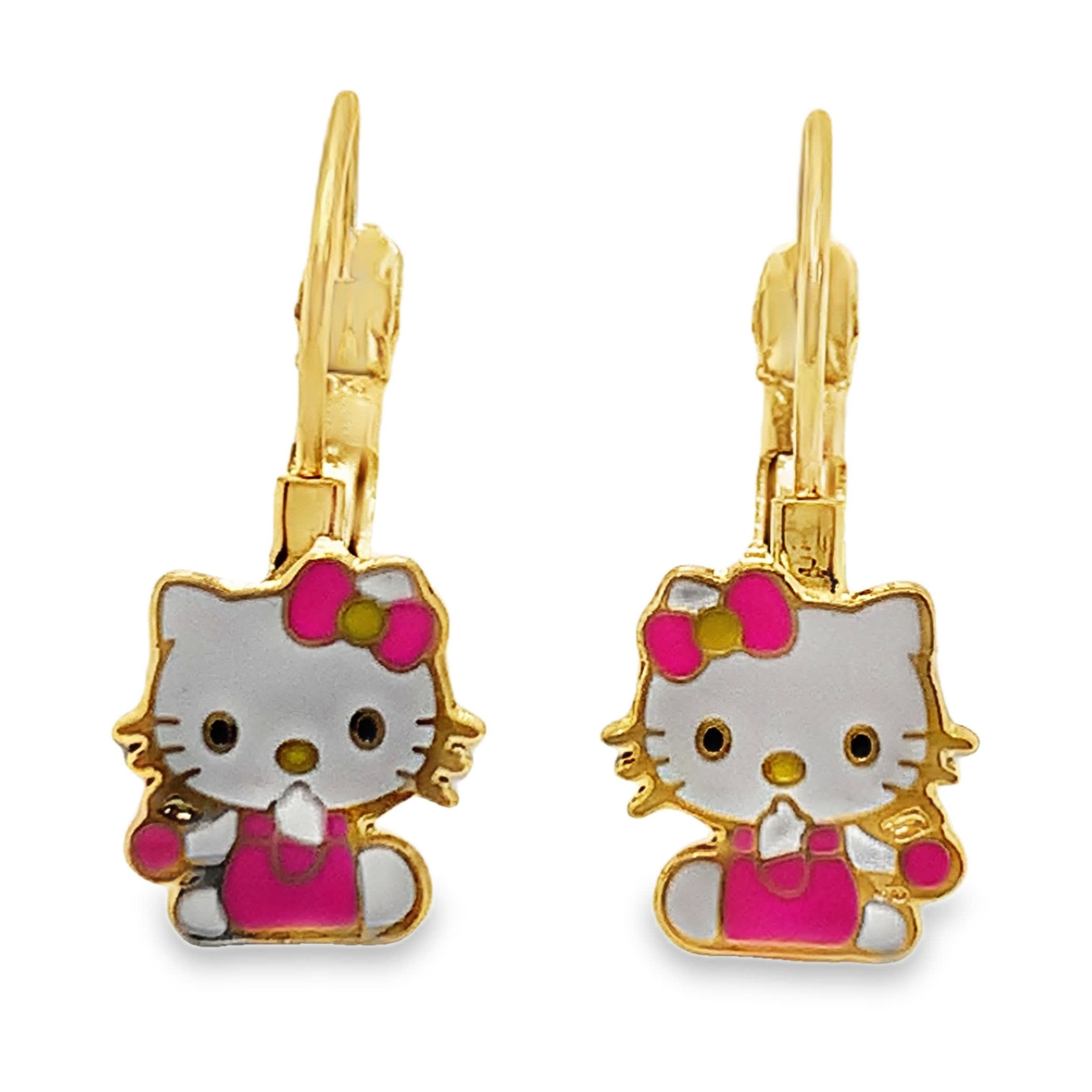 Kolczyki wiszące Hello Kitty z żółtego złota