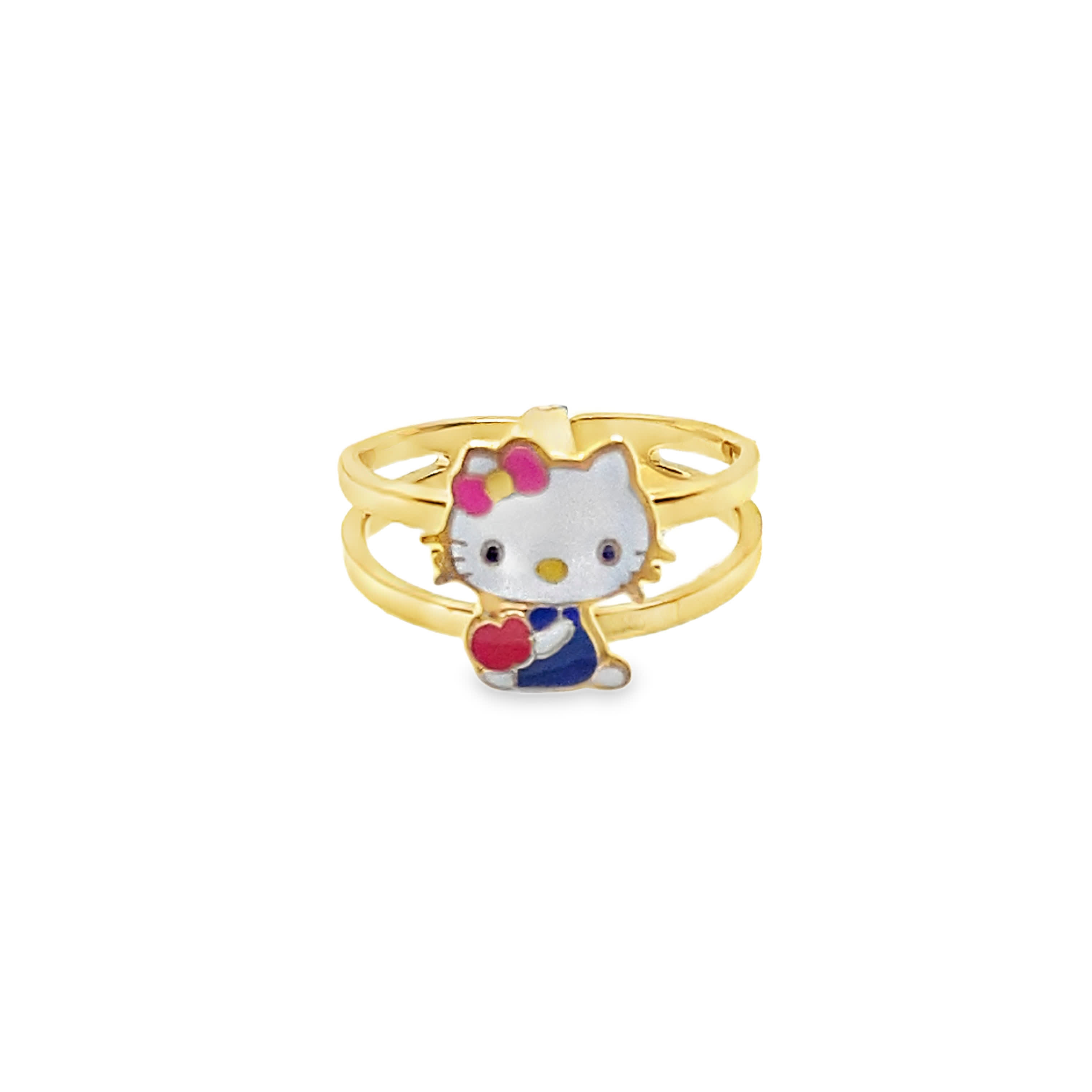 Pierścionek z żółtego złota z podwójną obrączką i postacią z kreskówki