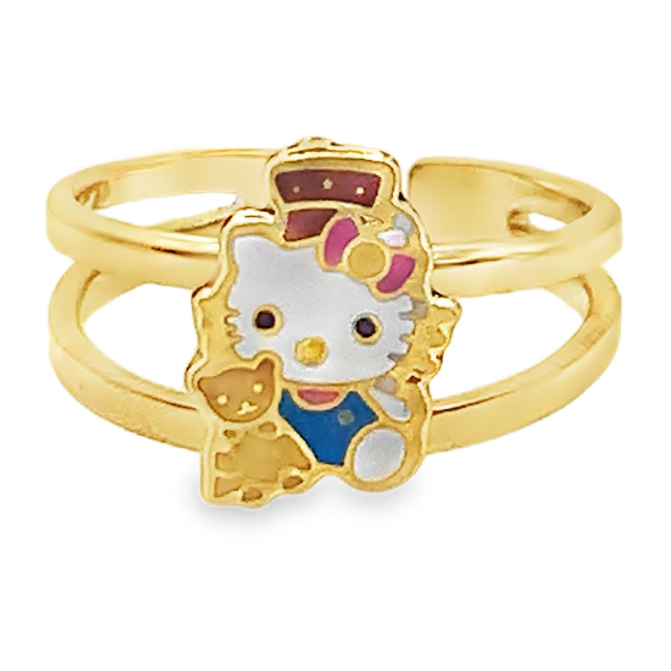 Pierścionek dla dziecka z żółtego złota z emalią Hello Kitty