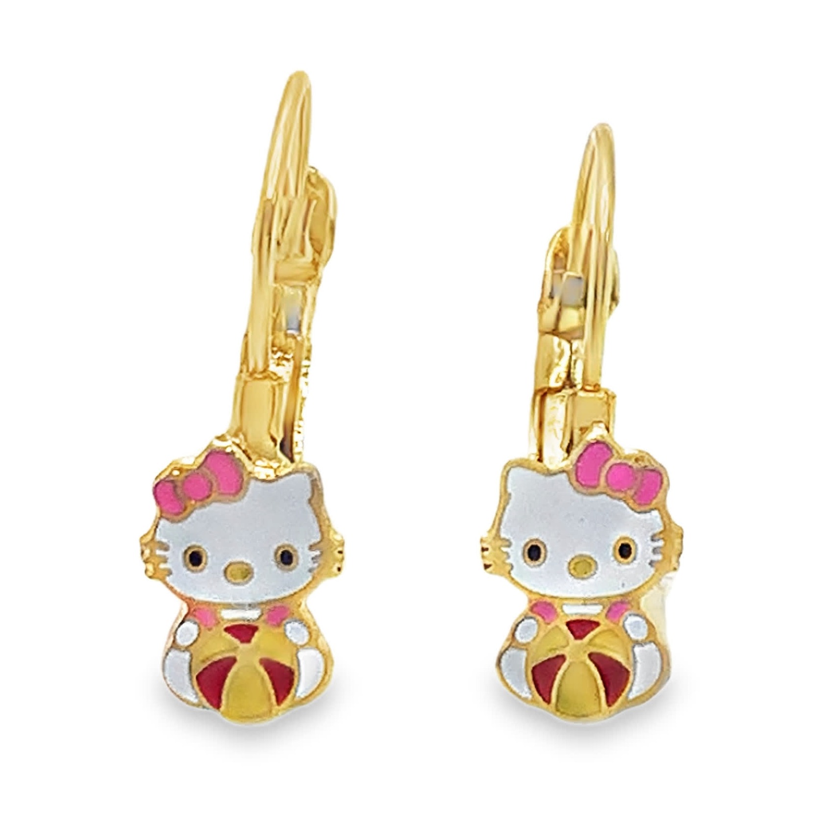 Kolczyki wiszące Hello Kitty z żółtego złota