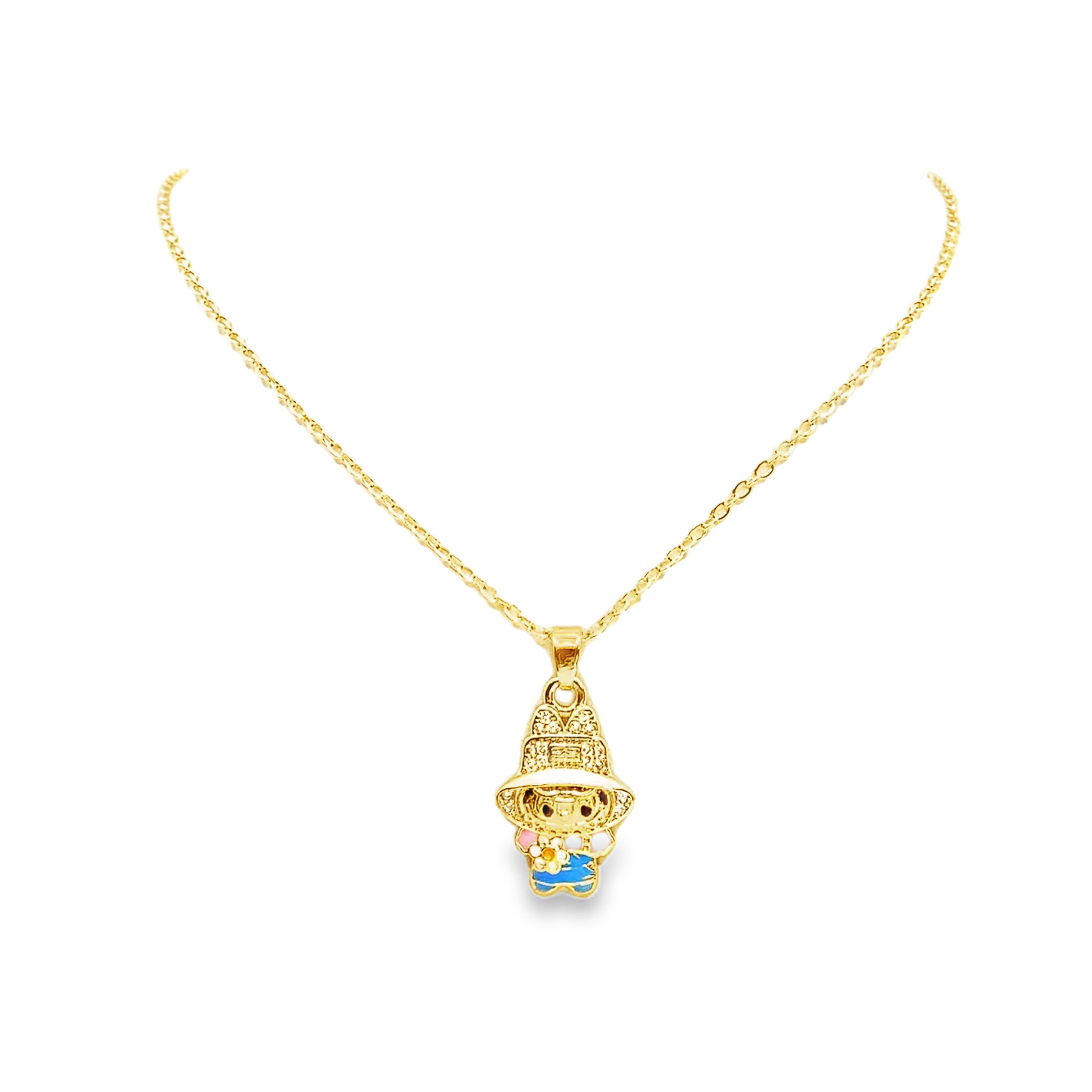 Fantazyjny naszyjnik z zawieszką z postacią z kreskówki w kolorze żółtego złota