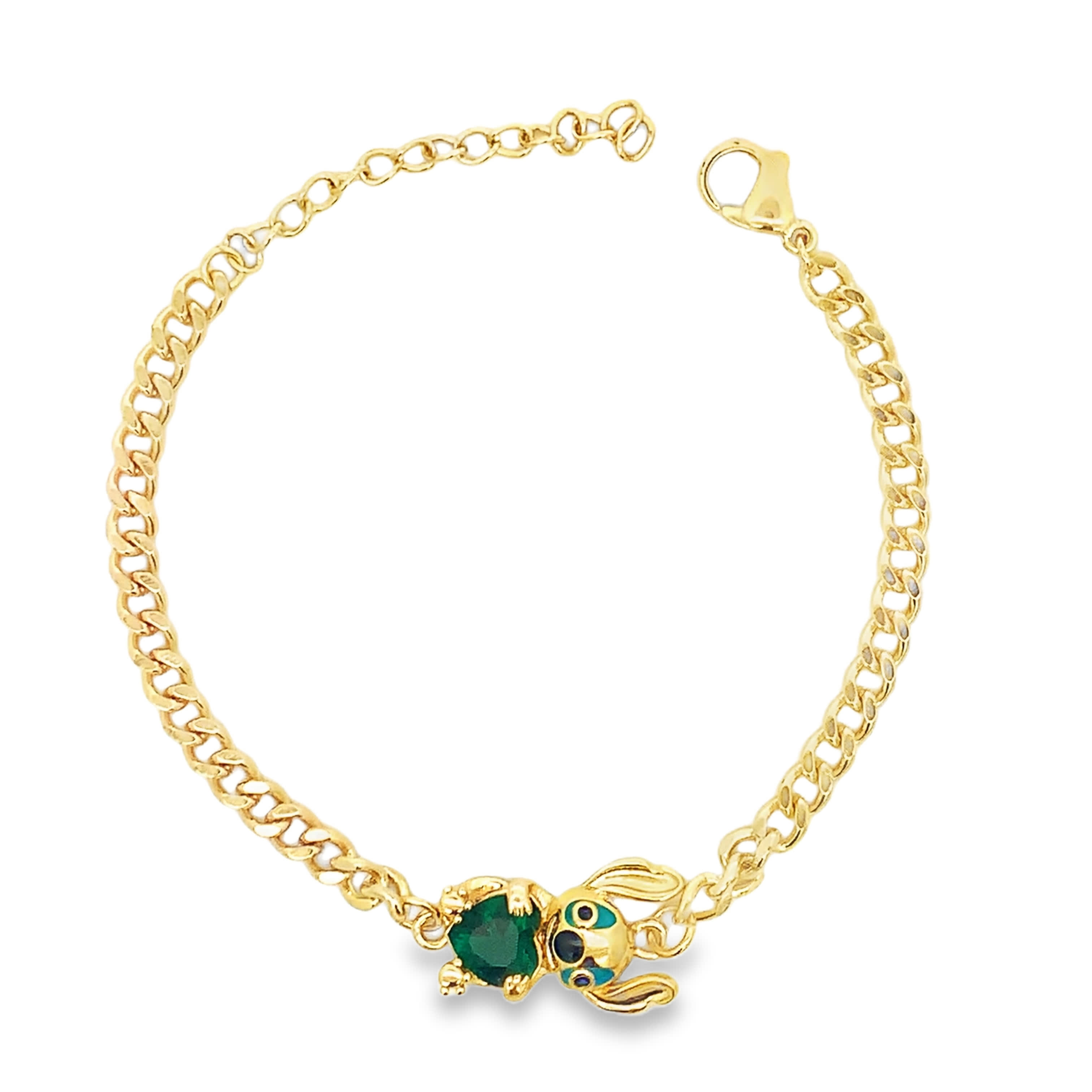 Bransoletka w kolorze żółtego złota z okrągłym szmaragdowym akcentem