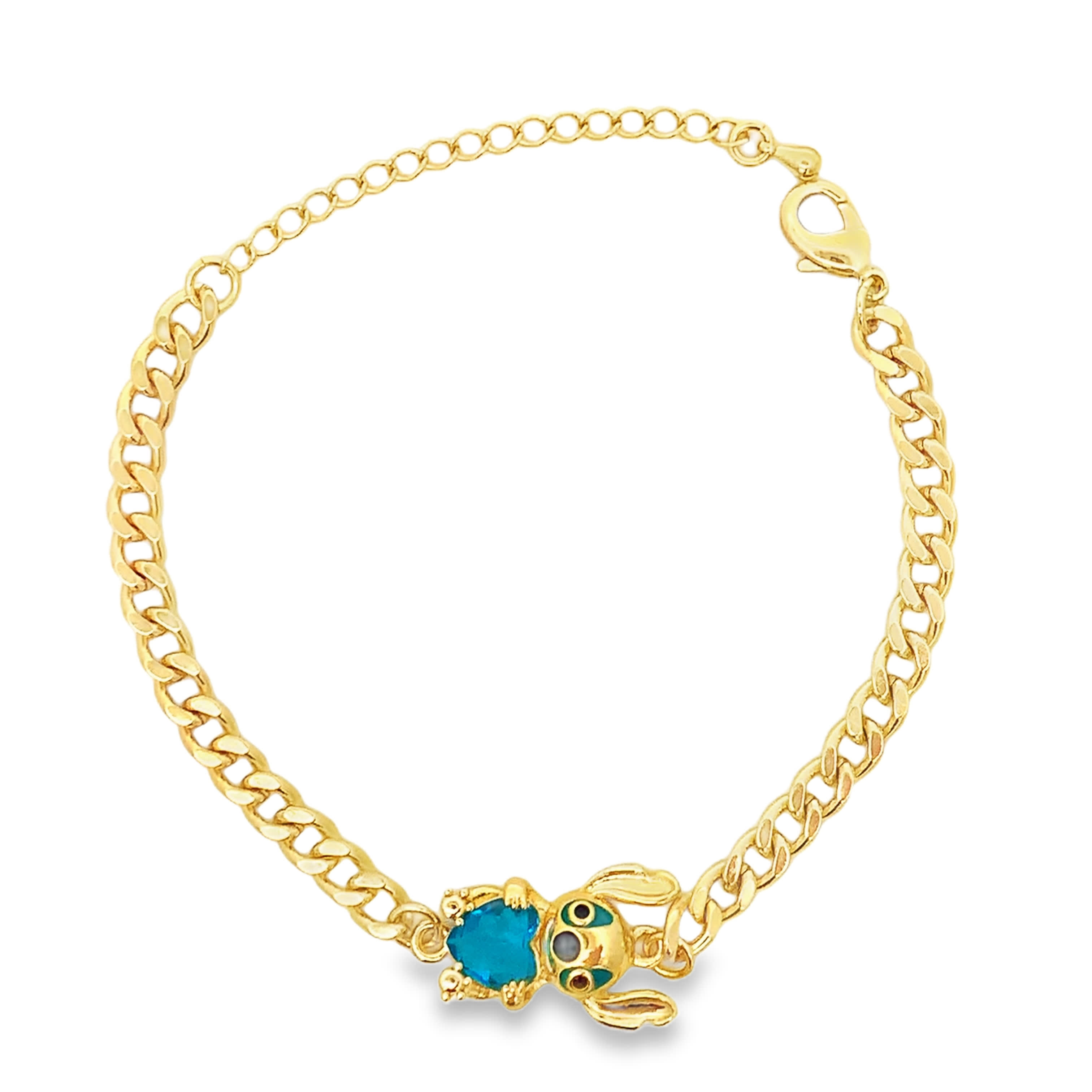 Bransoletka w kolorze żółtego złota z zawieszką w kształcie królika w kolorze turkusowym
