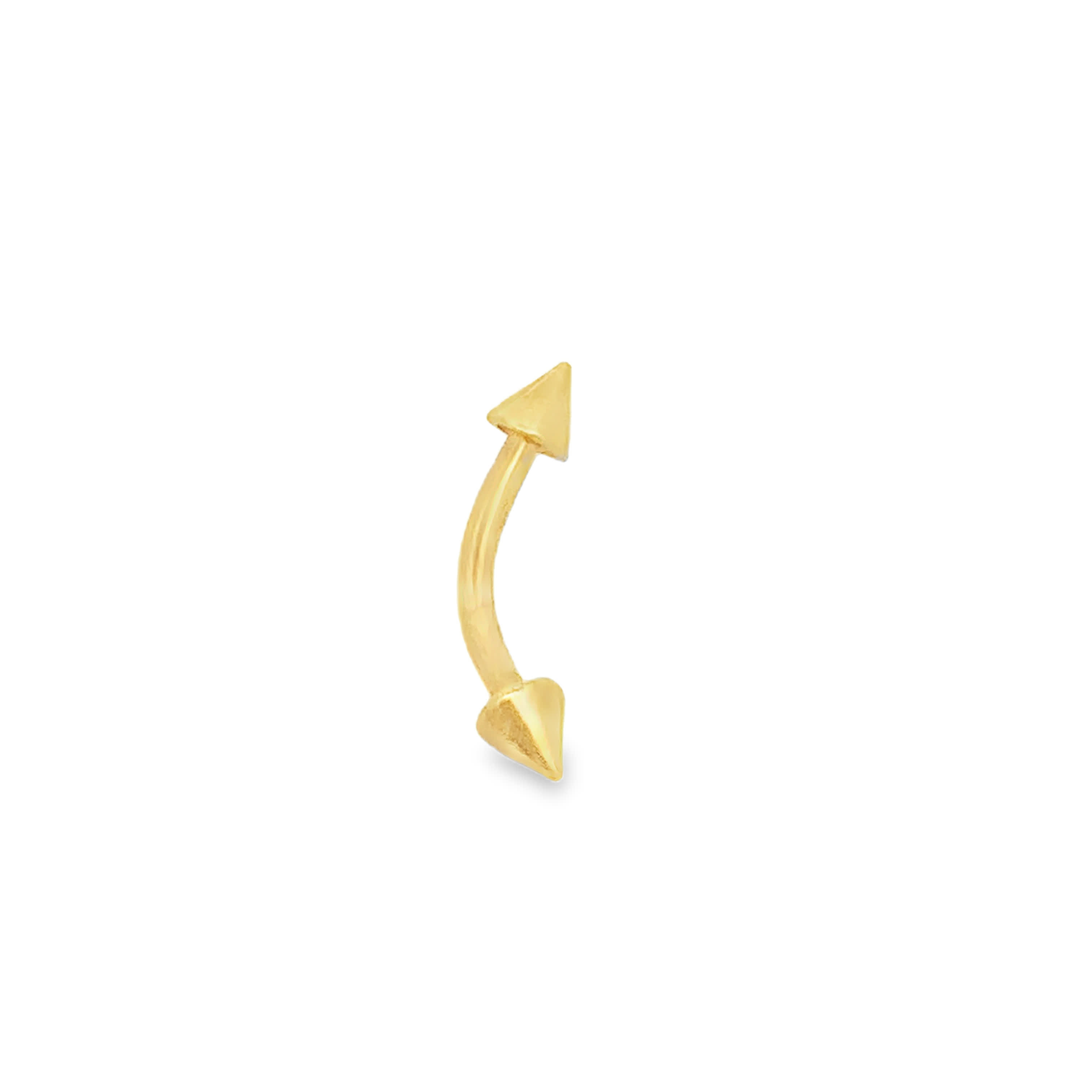Yellow Gold Plated Curved Barbell Eyebrow Ring with Spikes