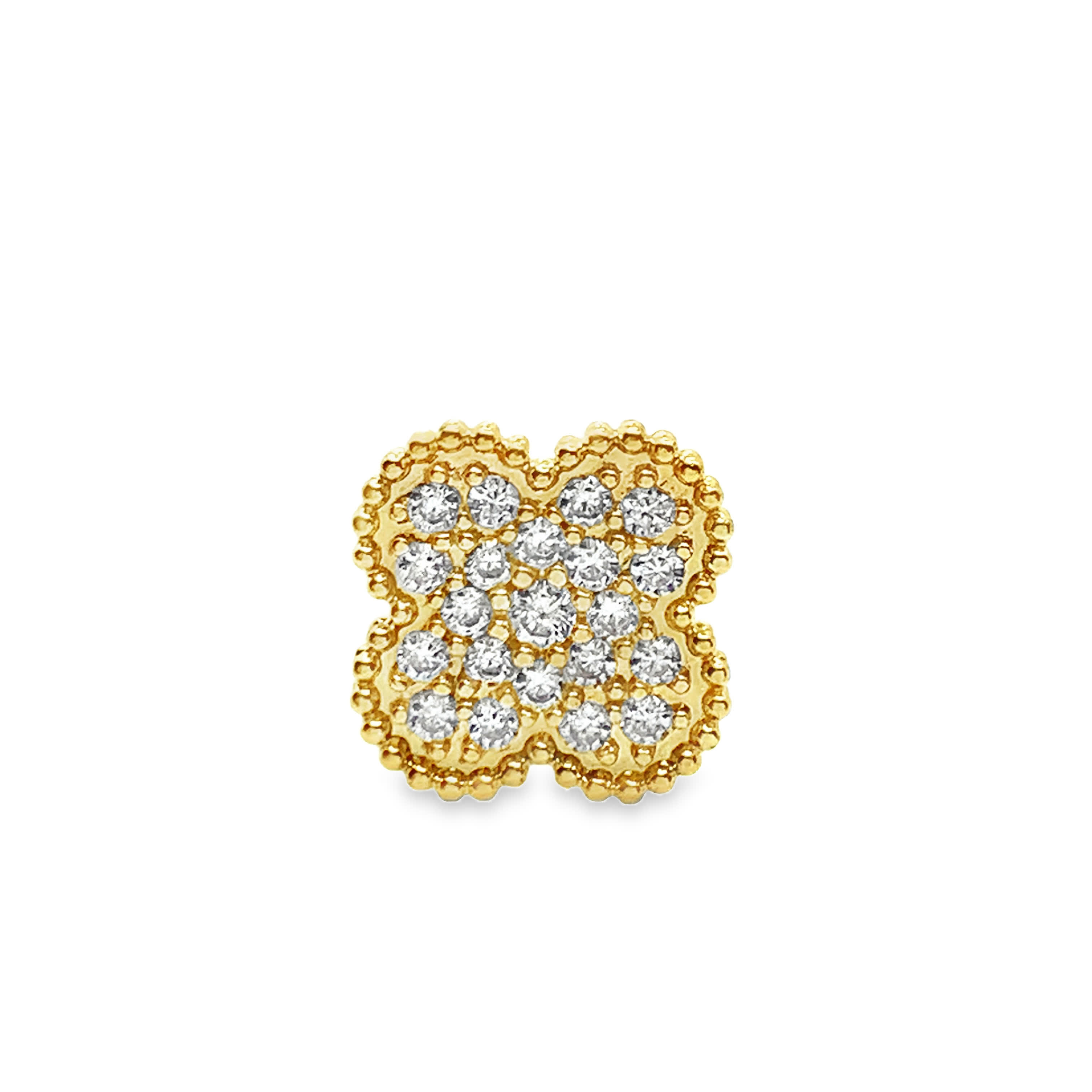 Pozłacany kolczyk sztyft czterolistny pave z kamieniami