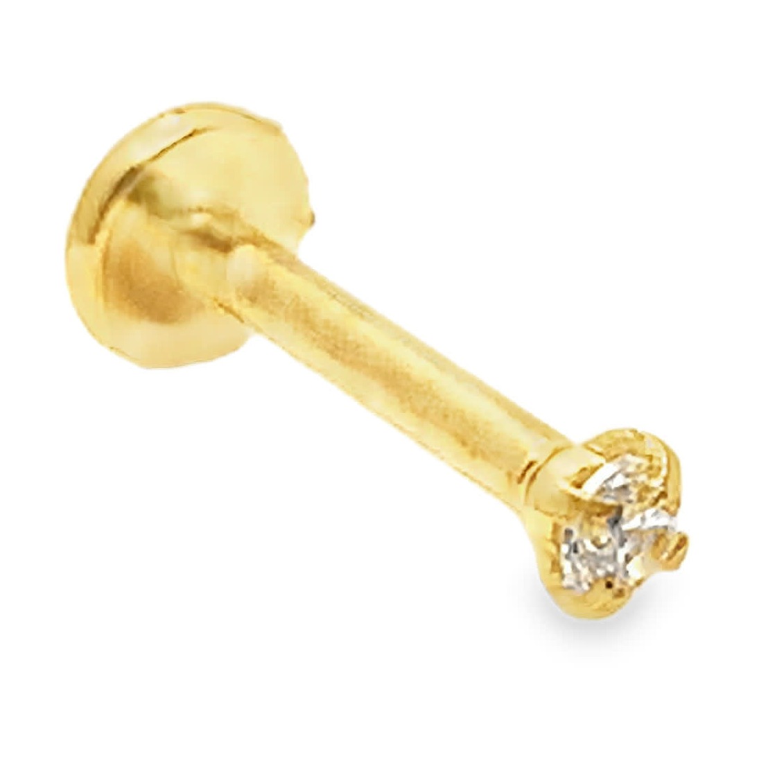 Piercing pozłacany labret flat-back z cyrkonią w szlifie okrągłym