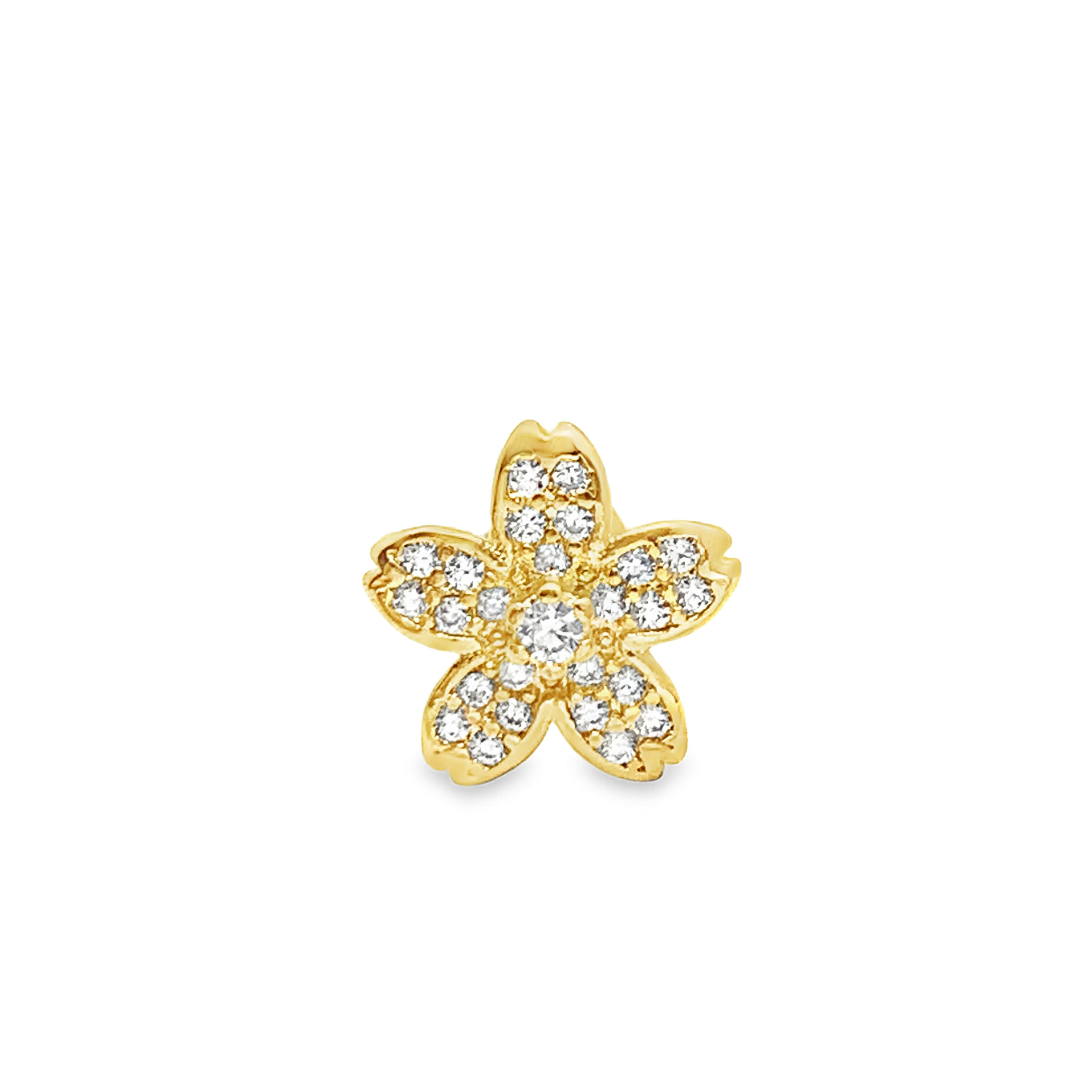 Piercing pozłacany labret flat-back kwiat z cyrkonią