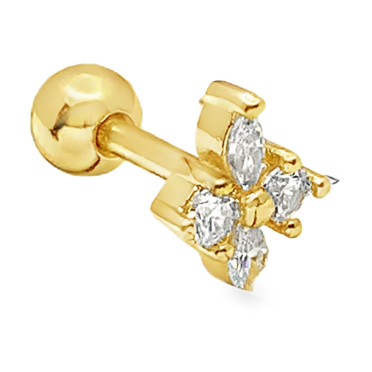 Piercing pozłacany kolczyk   cyrkoniami marquise labret