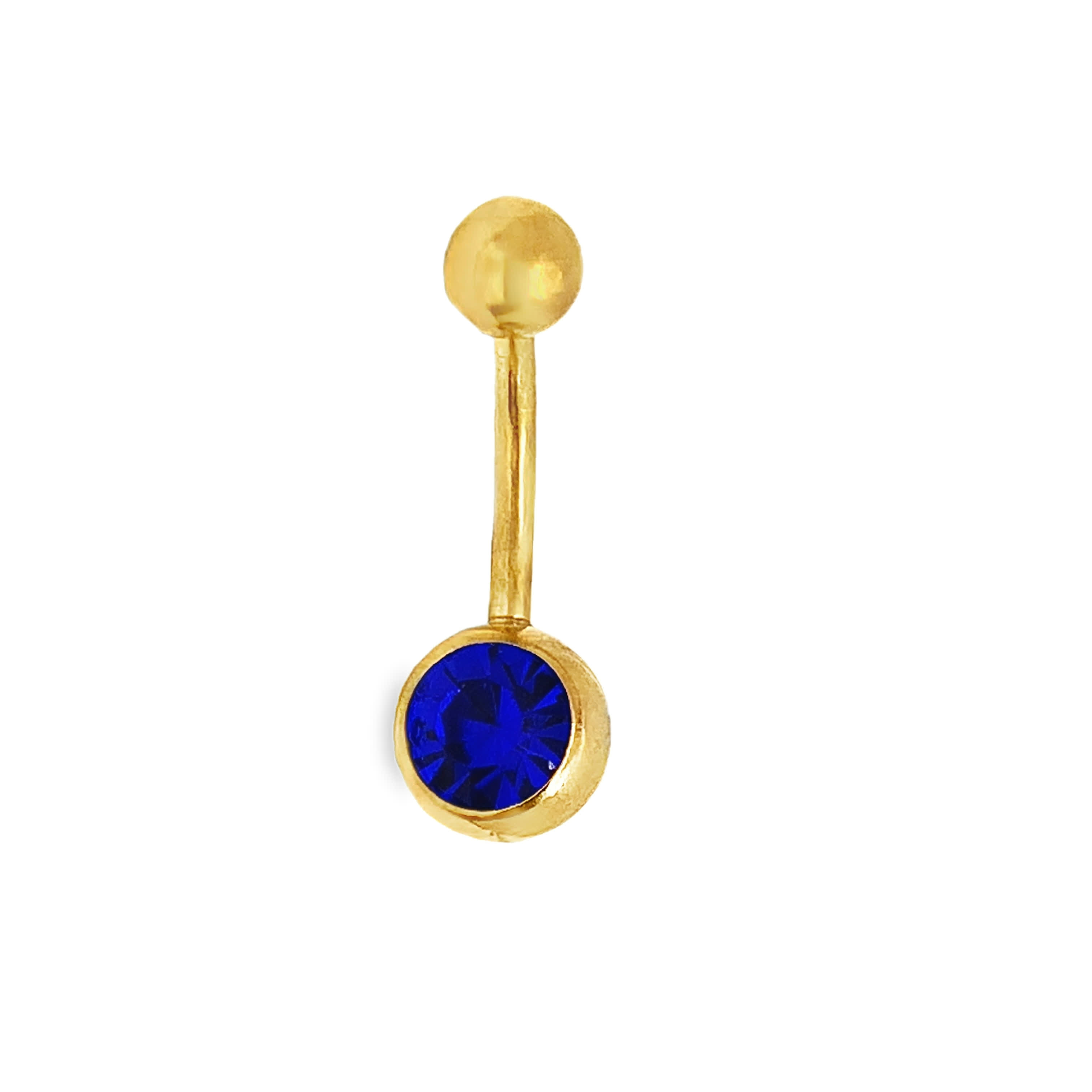Blue Round-Cut Cubic Zirconia Gold-Tone Navel Barbell