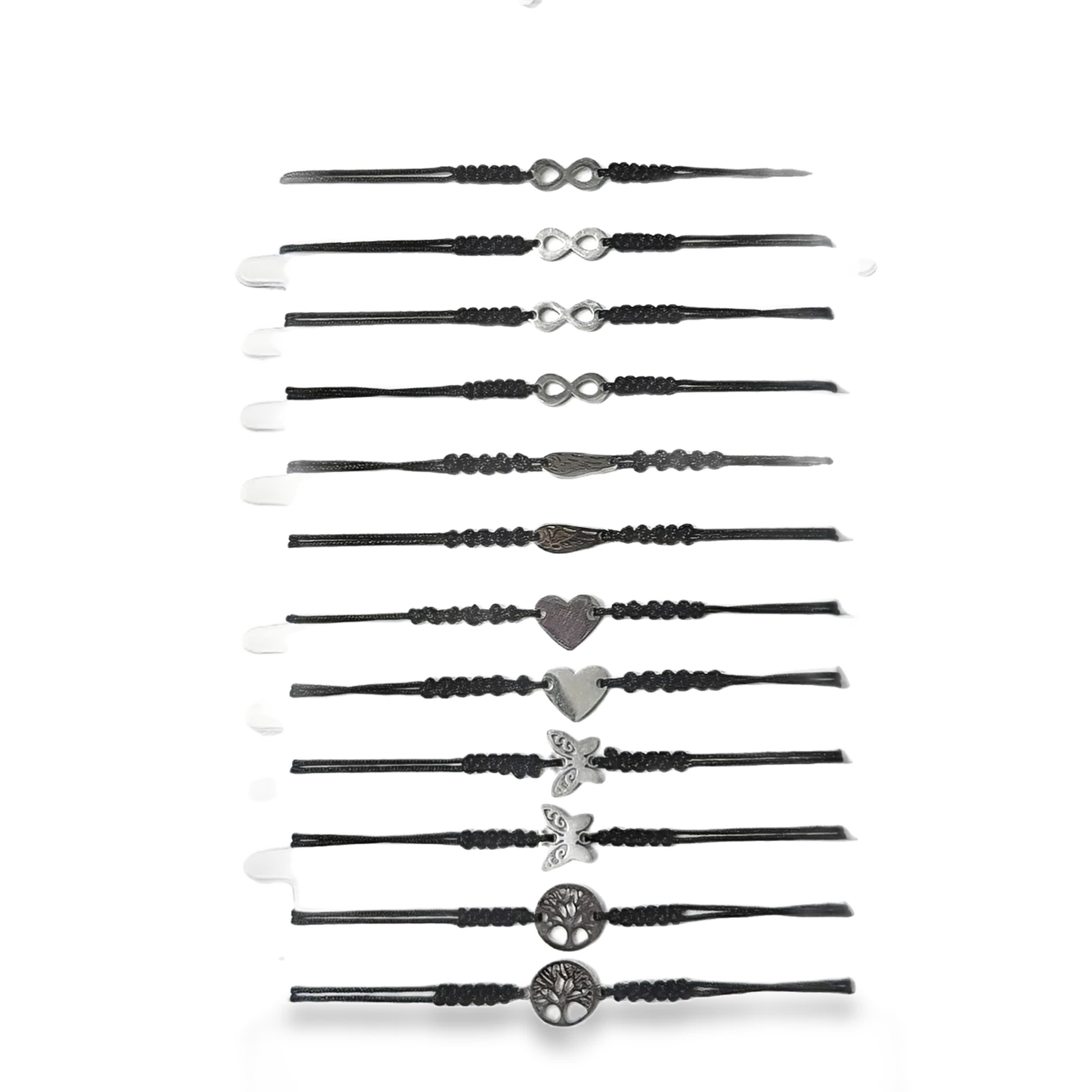 Stylowa kolekcja bransoletek z czarnego sznurka