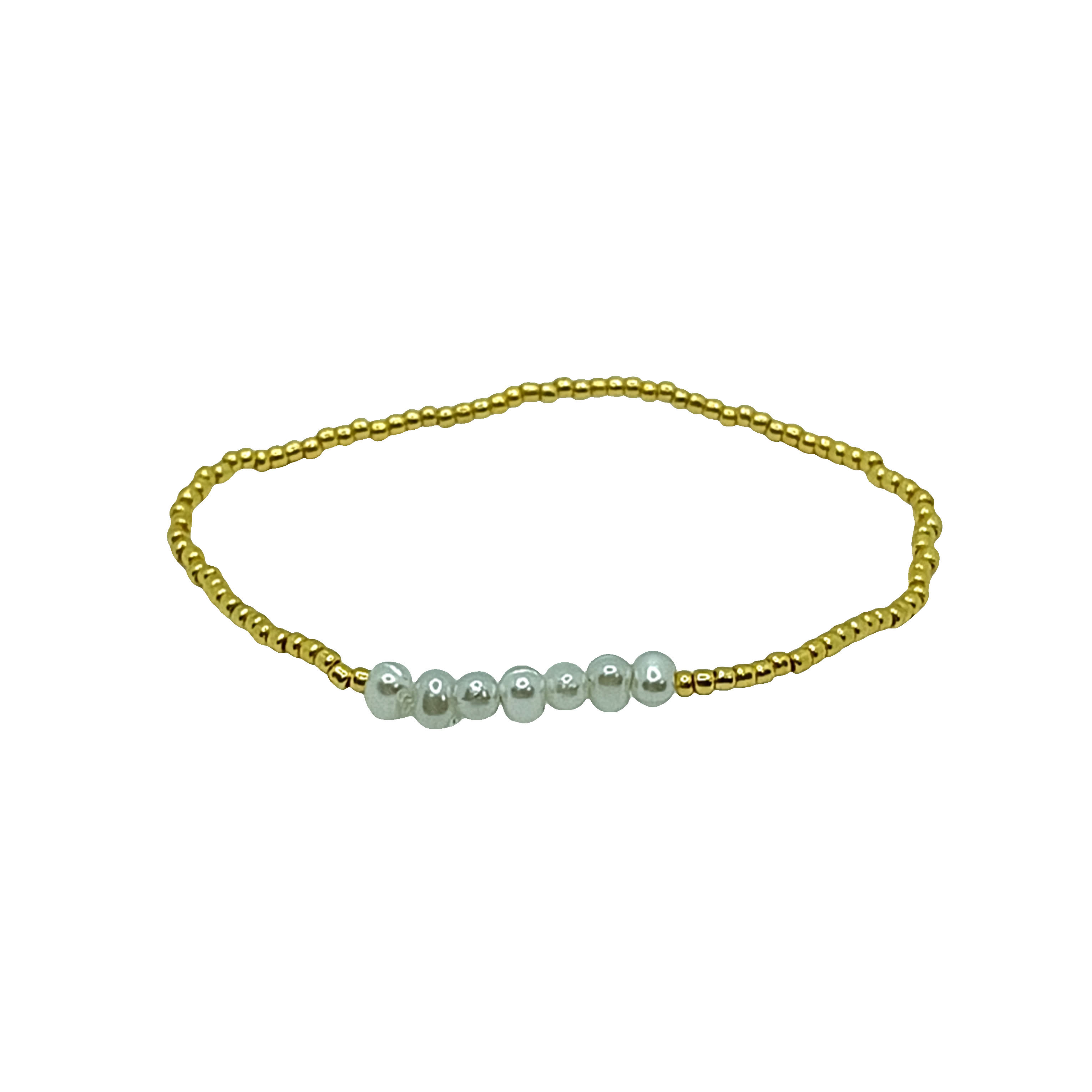 Bransoletka z koralików w kolorze złocistym z perłowymi okrągłymi koralikami