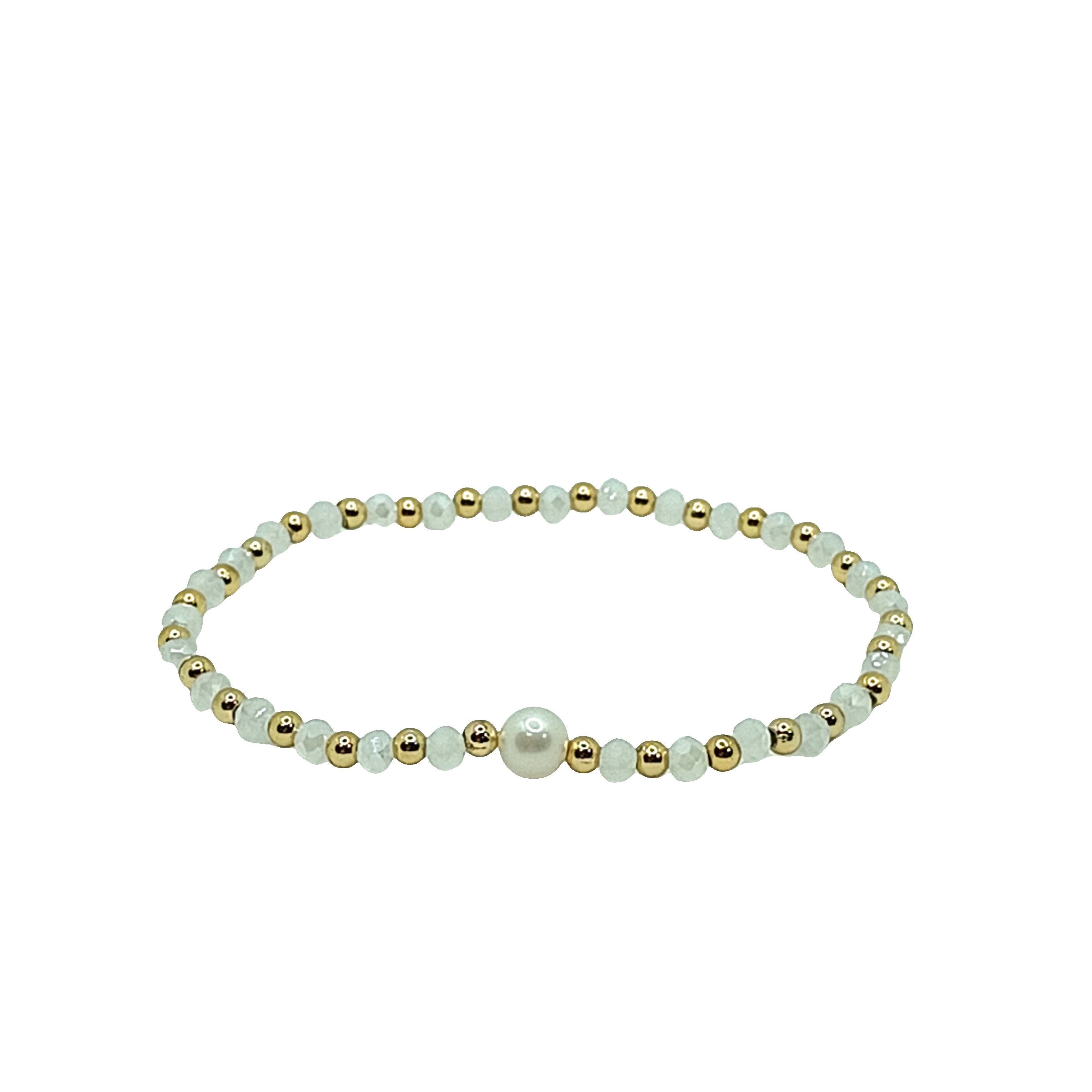 Bransoletka z koralików w kolorze złocistym z okrągłą perłą kaboszonową