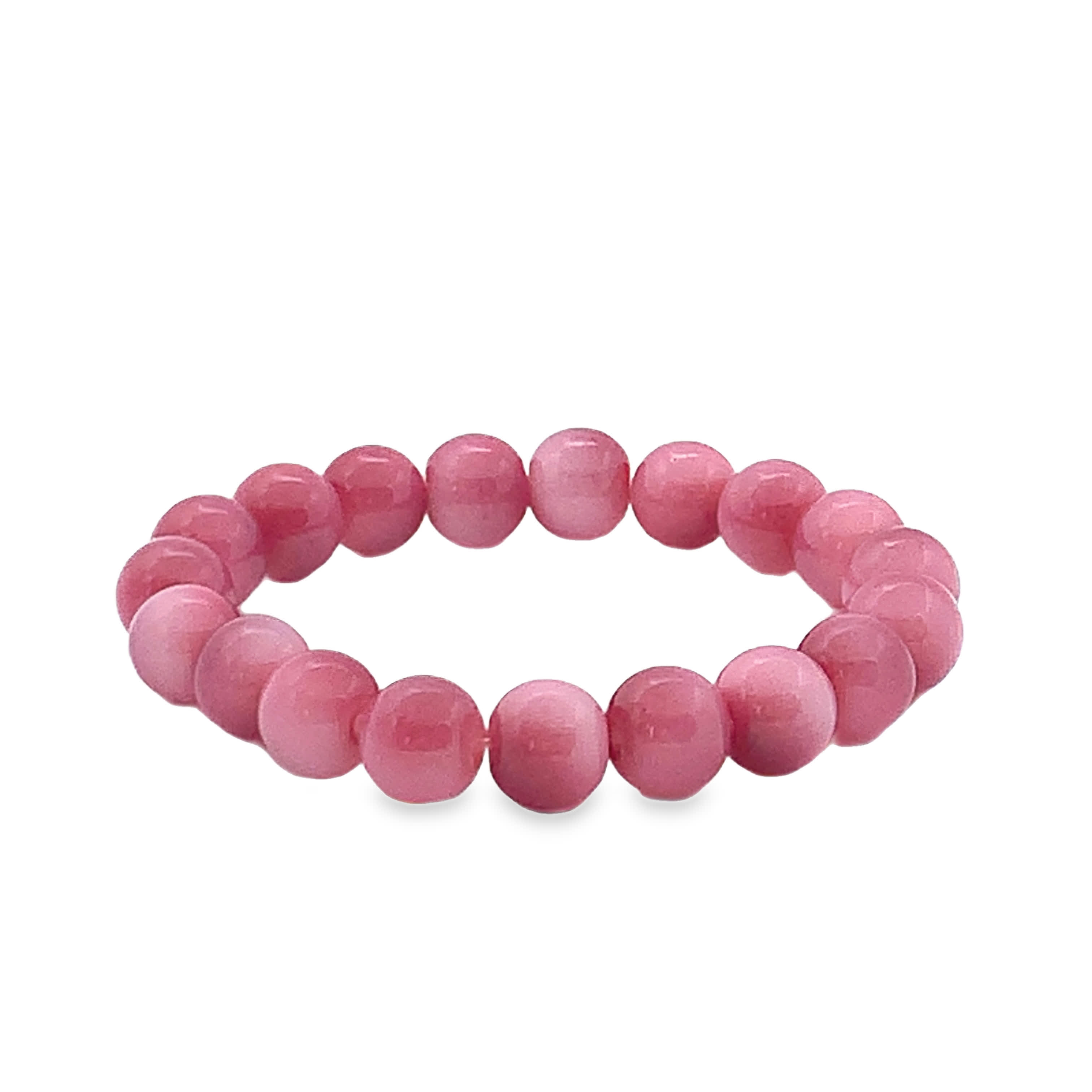 Bransoletka z koralików z kwarcu różowego i żółtego metalu