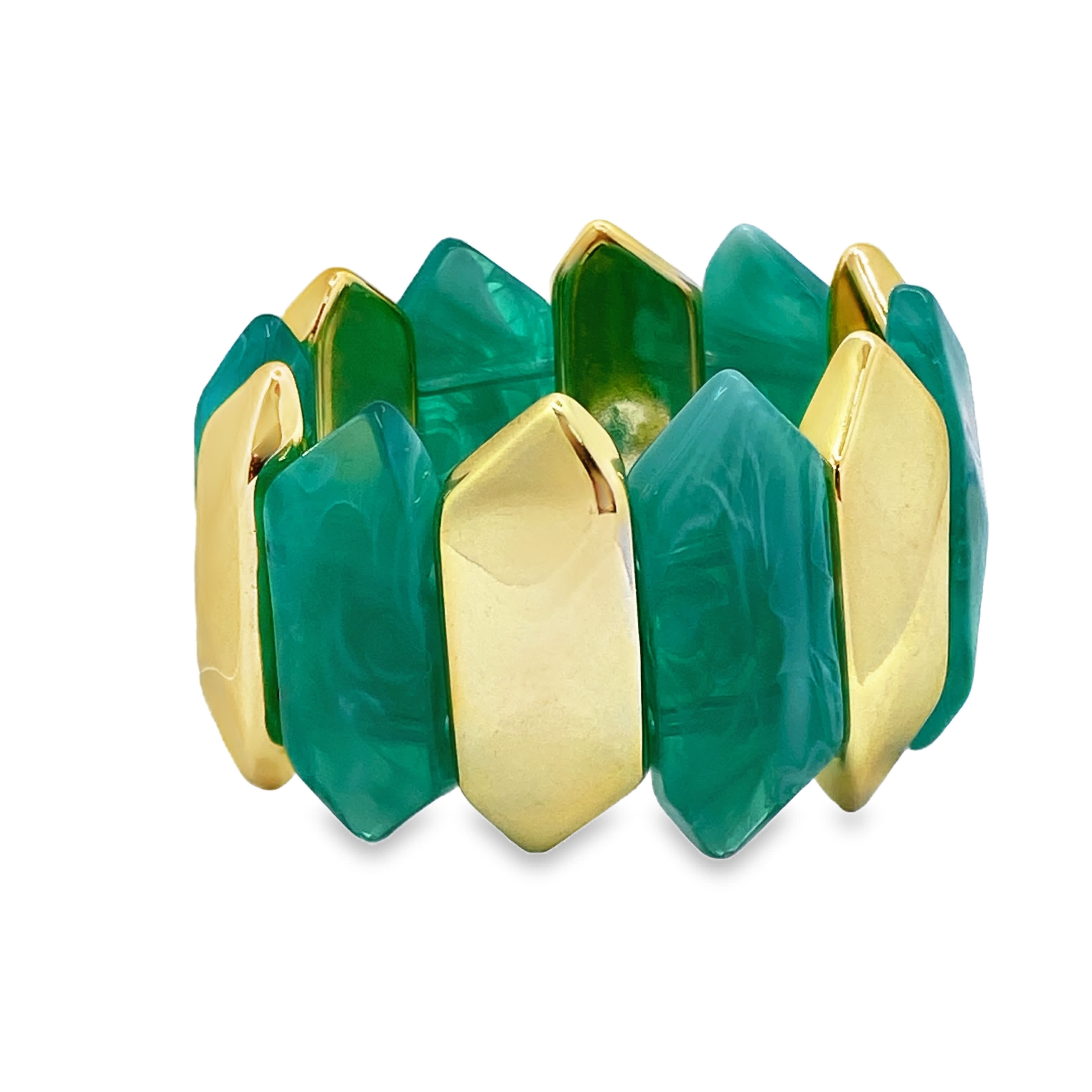 Ośmiokątna bransoletka z koralików z zielonego jadeitu z akcentami