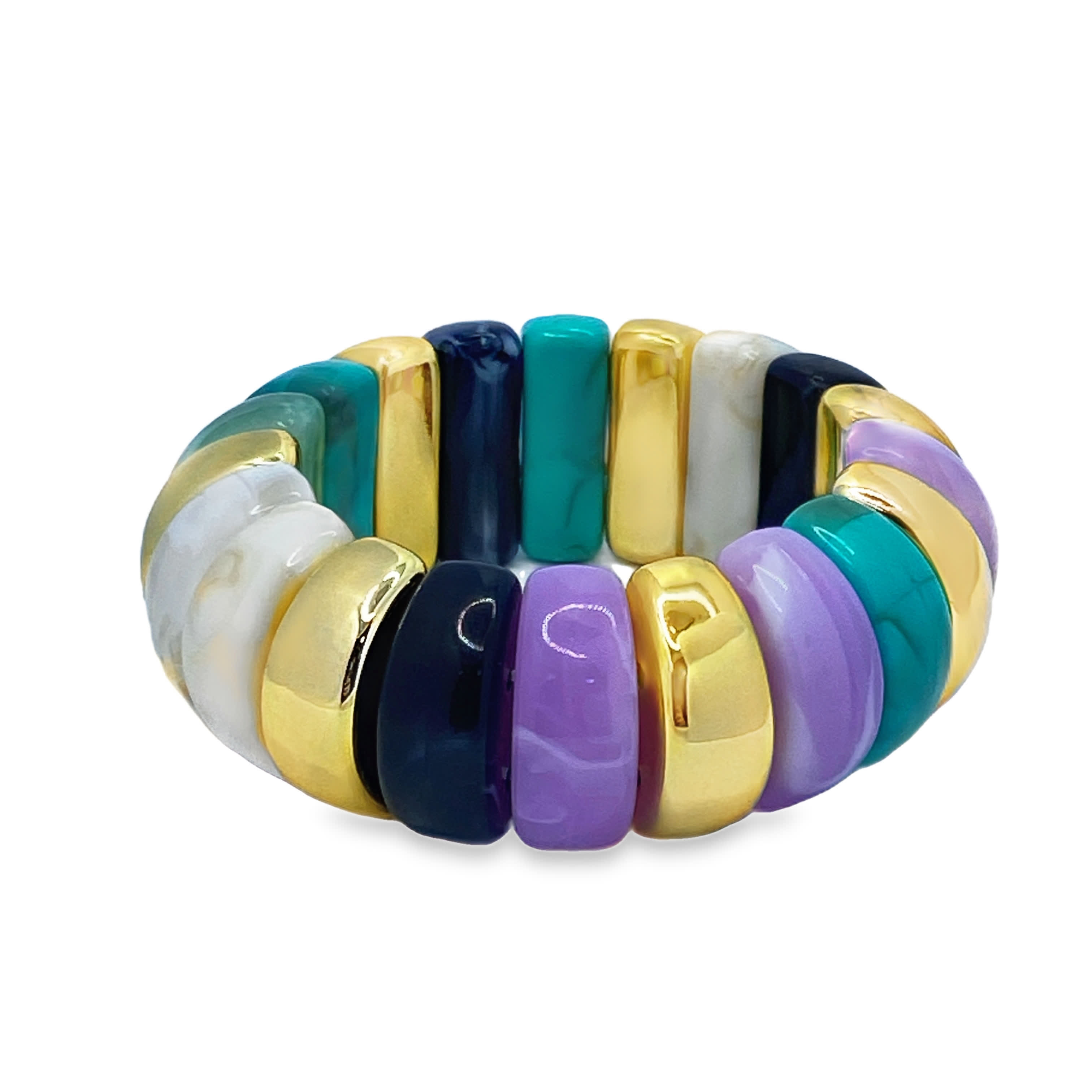 Bransoletka z koralików z rozciągliwym wzorem i złocistymi akcentami