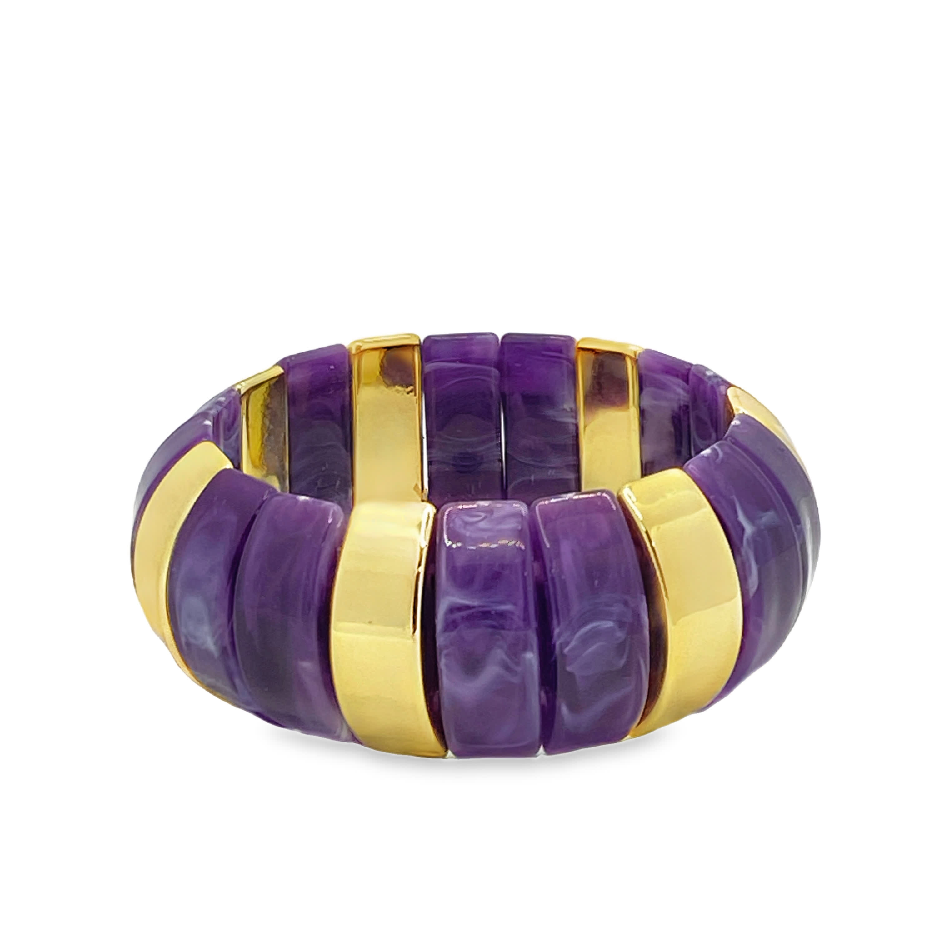 Bransoletka typu bangle z fioletowej żywicy i złoconego odcienia
