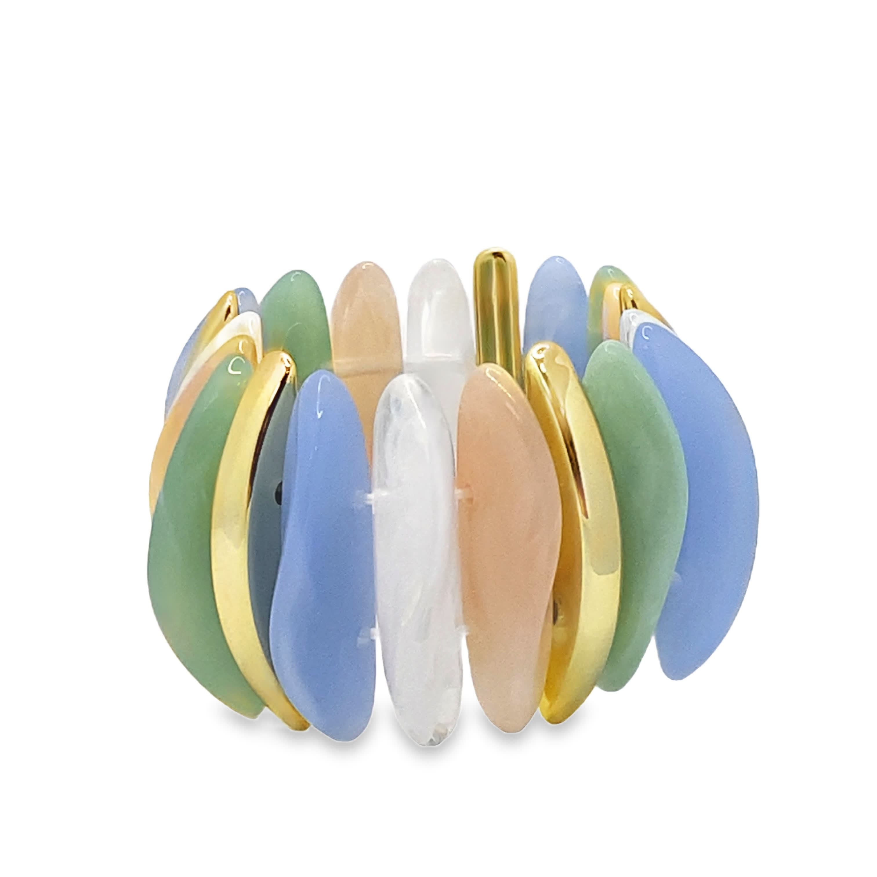 Pastelowa bransoletka z koralików z rozciągliwymi akcentami w kolorze złocistym