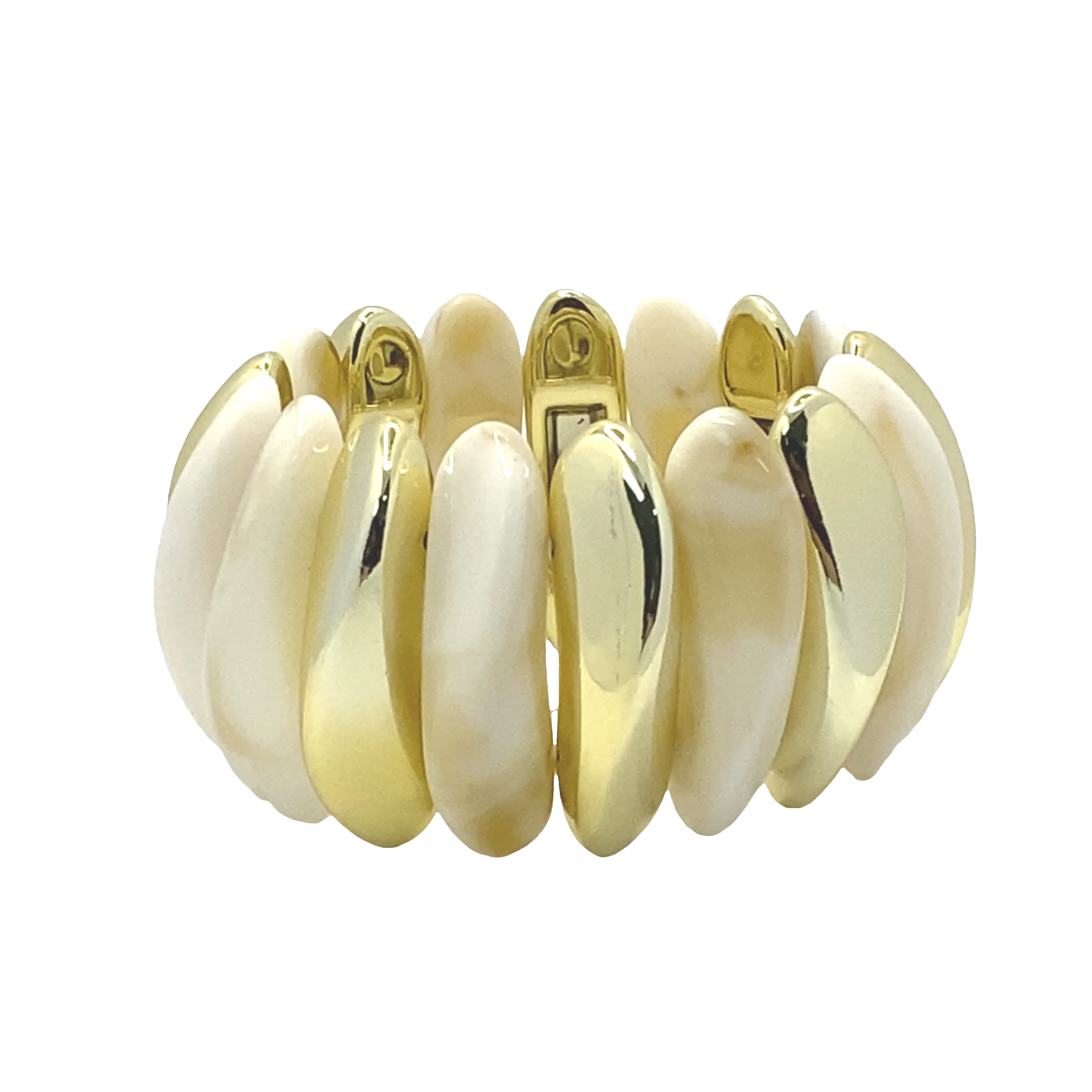 Kremowa marmurkowa bransoletka z akcentami ze złoconej stali