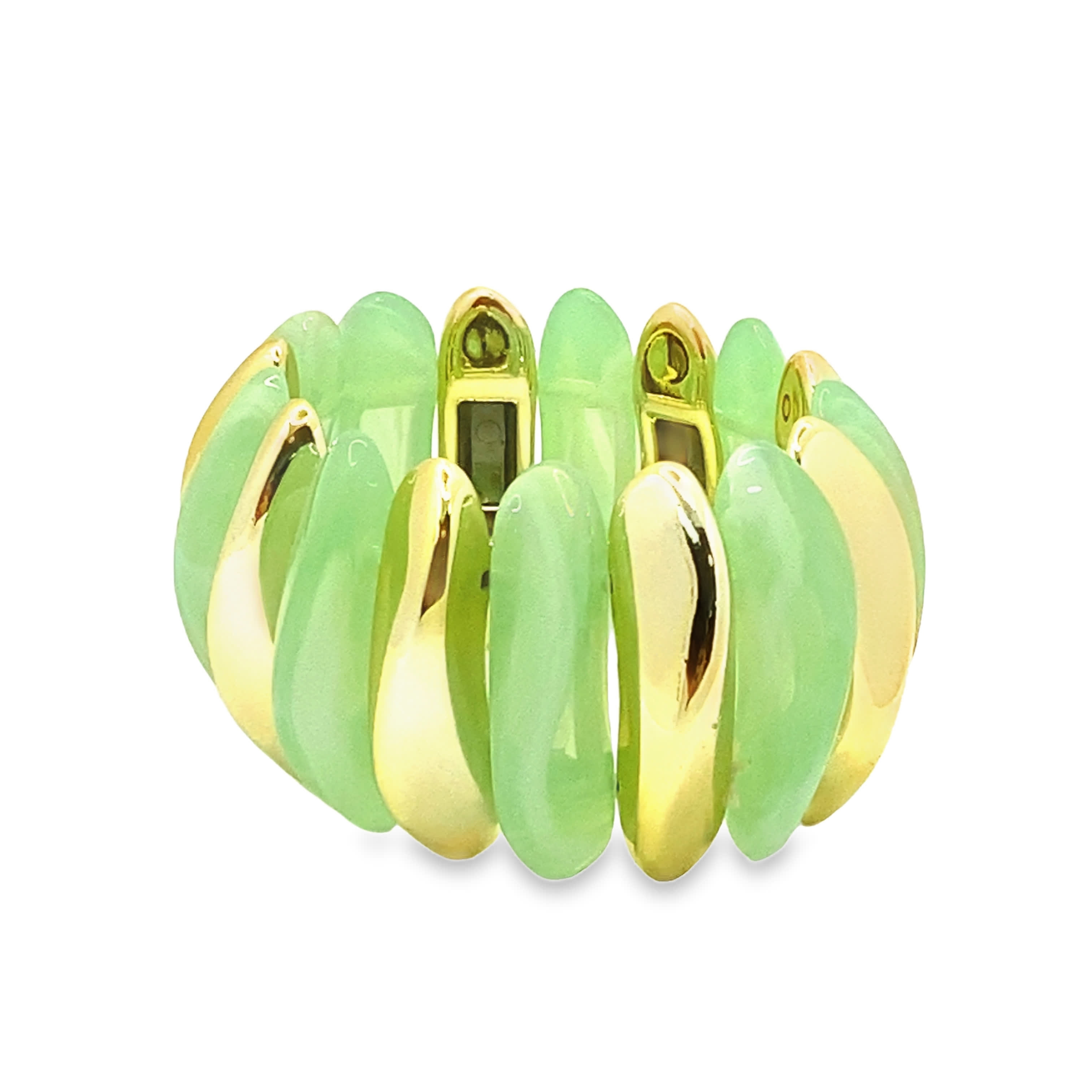 Bransoletka z zielonego jadeitu i żółtego metalu