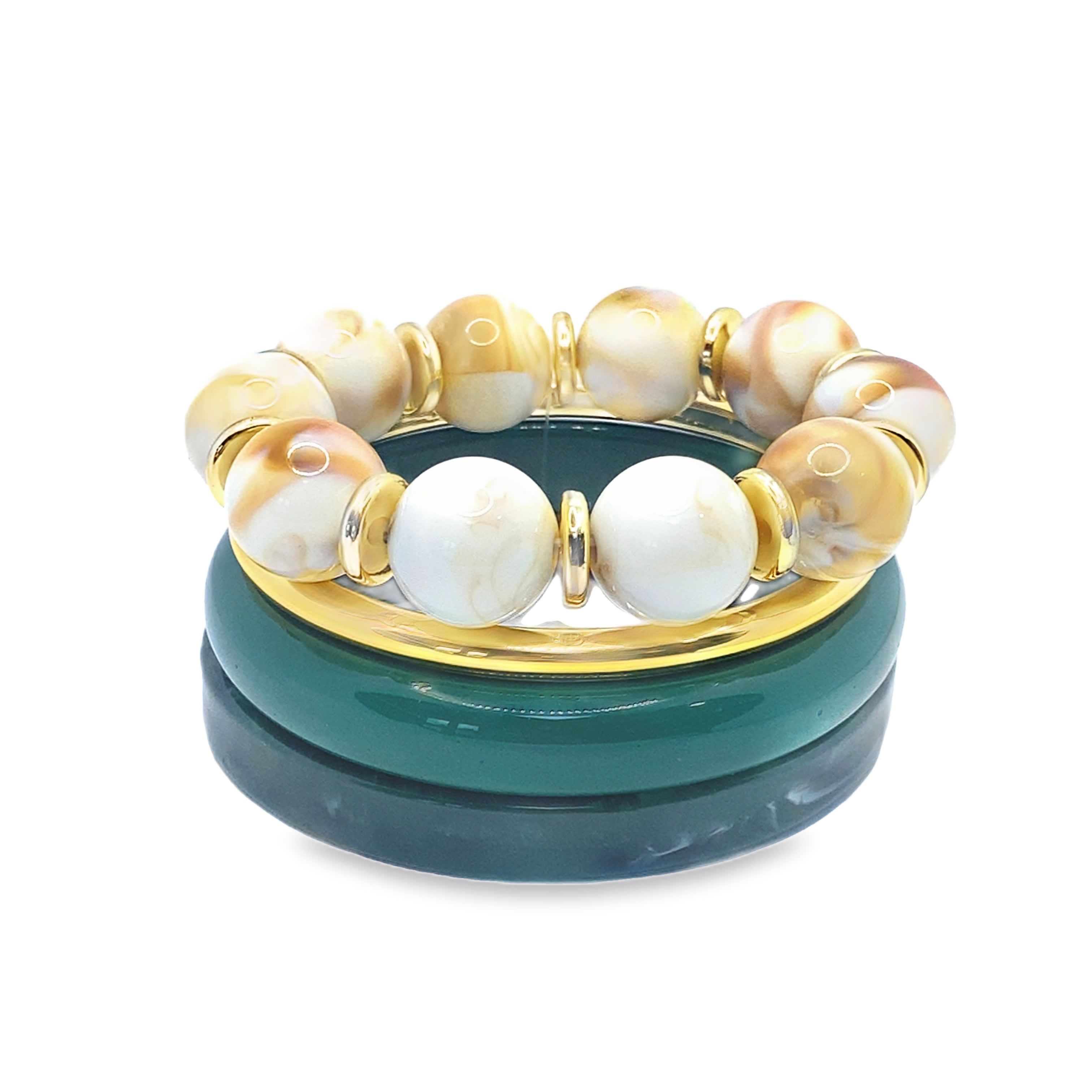 Żółtopomarańczowa bransoletka z koralikami z jadeitu z akcentami w kolorze żółtego złota