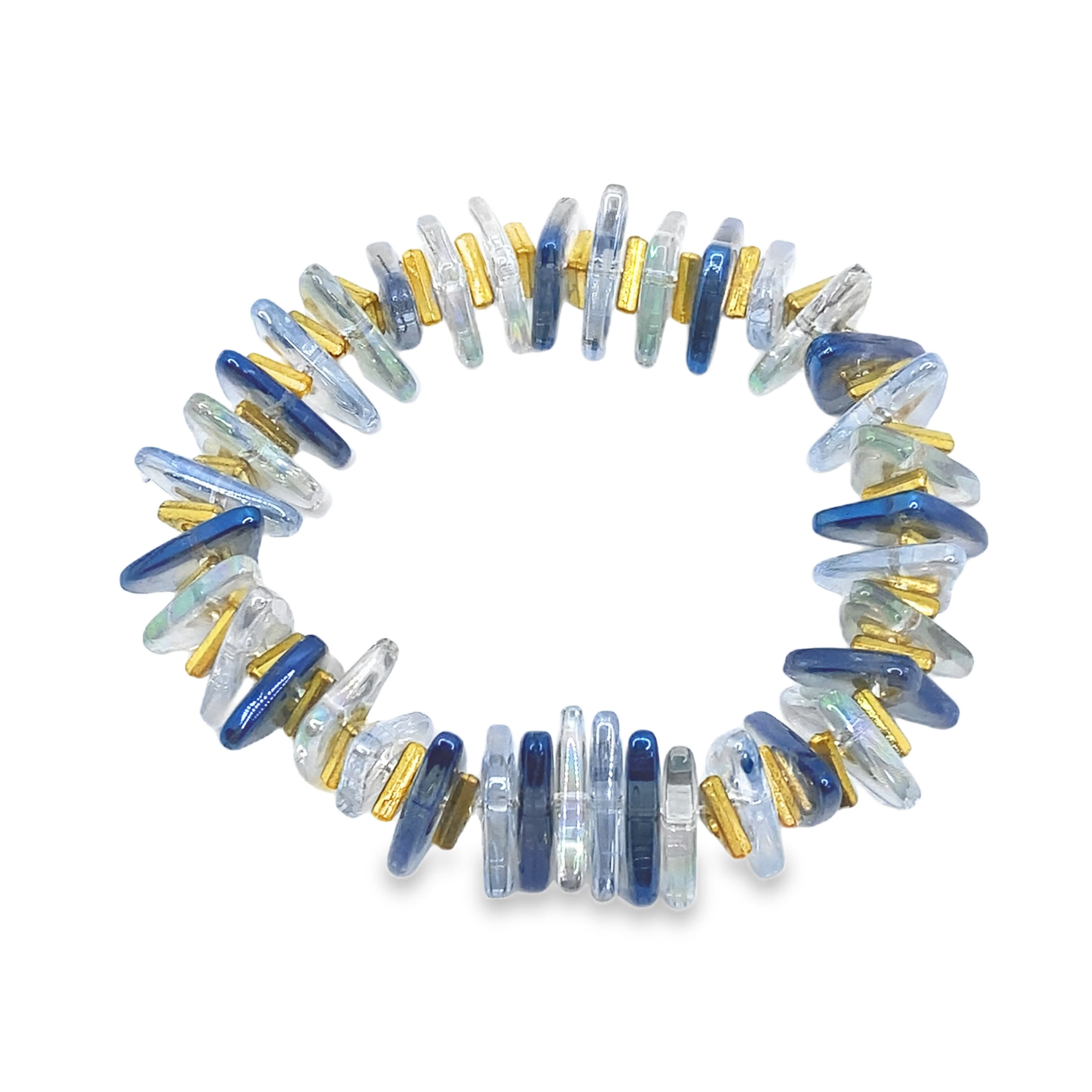 Bransoletka z niebieskich kryształów z akcentami w kolorze żółtego złota