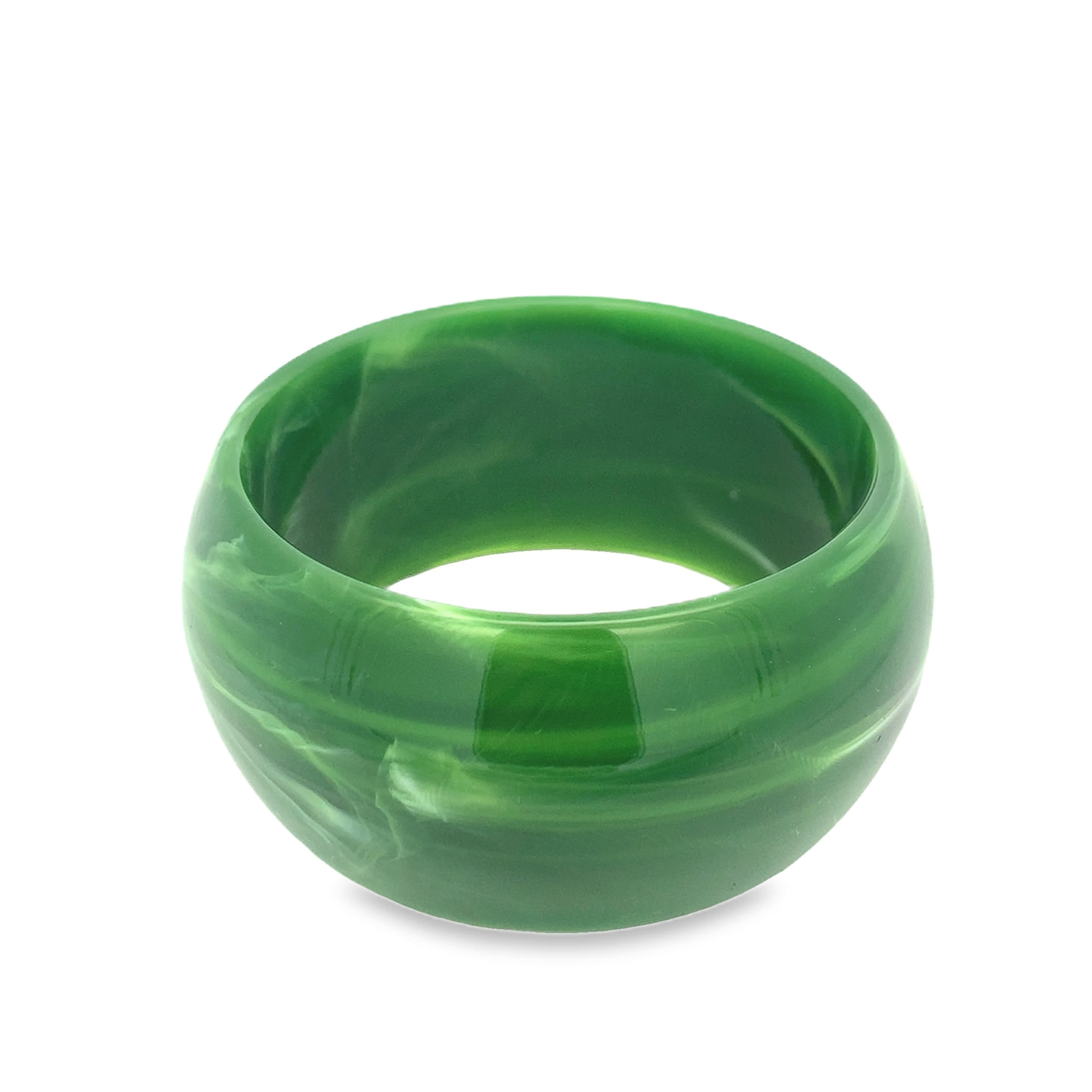 Translucent Forest Green Jade Wide-Style Wide Polished Bangle