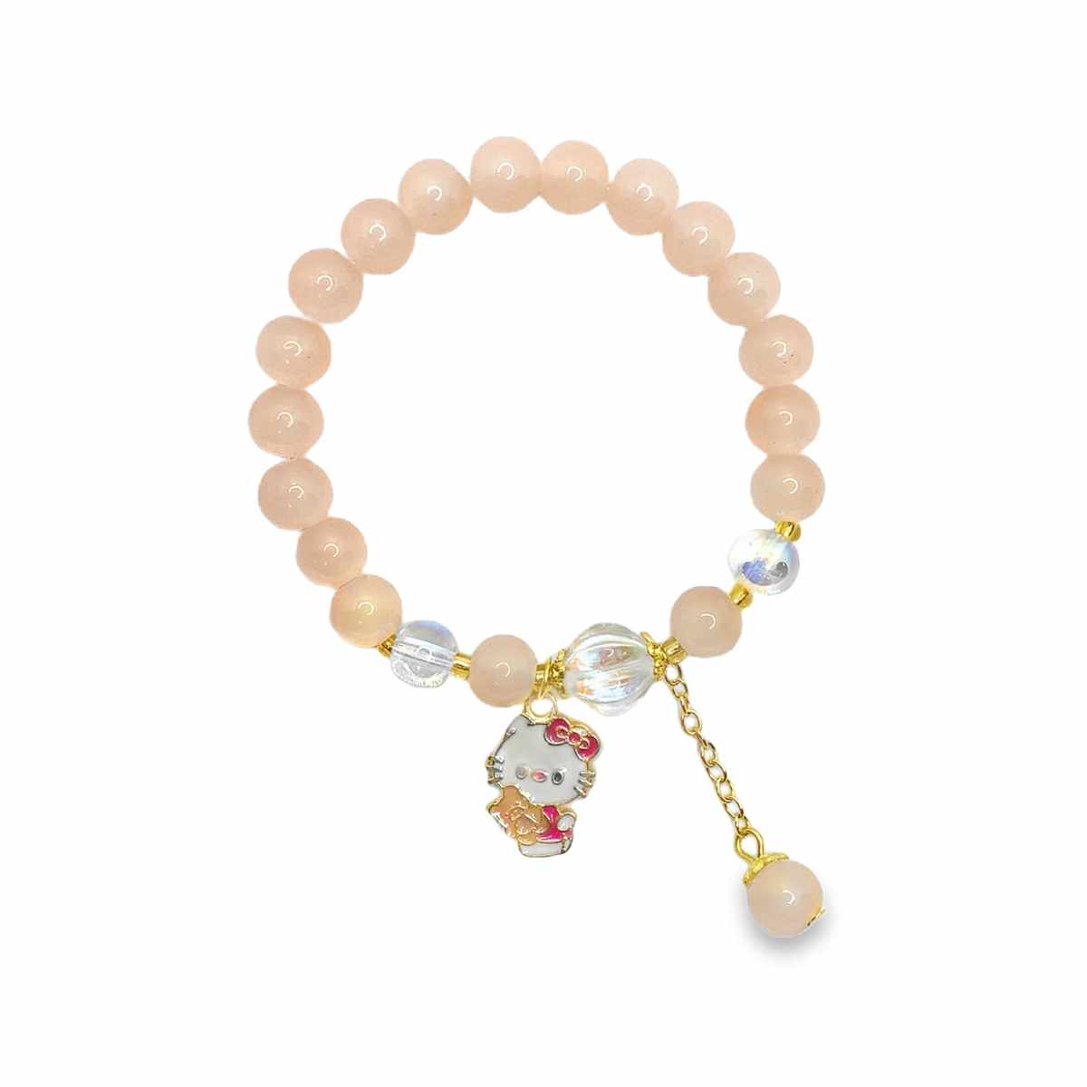 Bransoletka z jasnoróżowymi koralikami i zawieszką Hello Kitty
