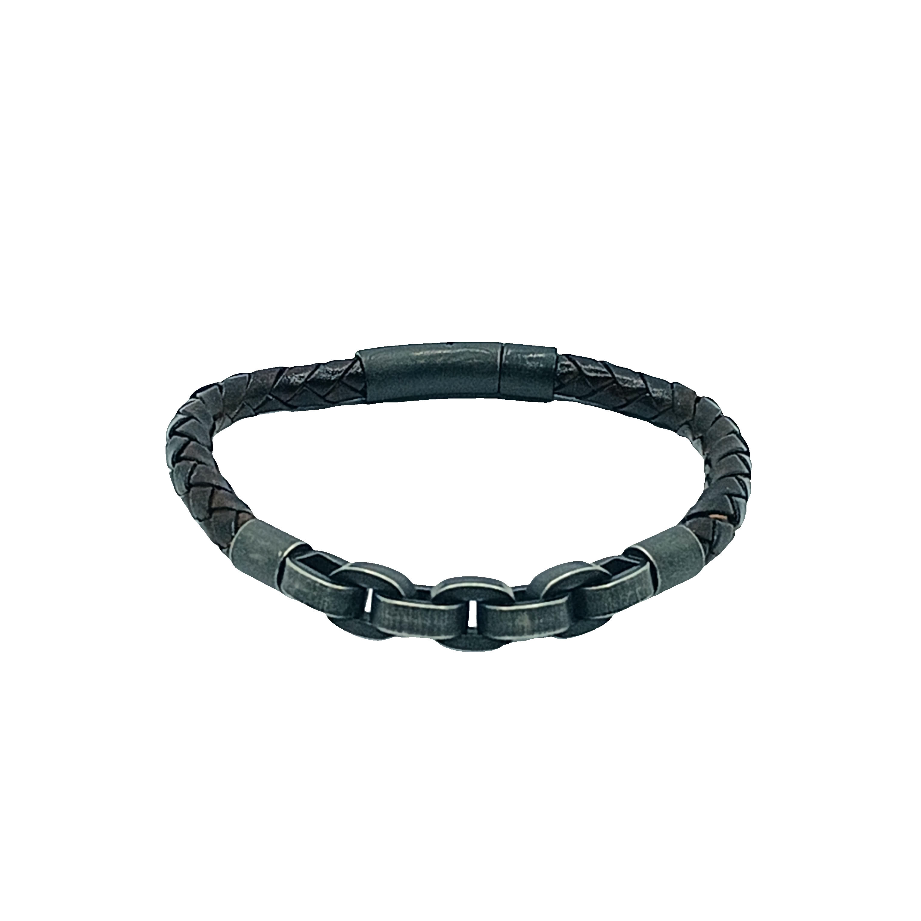 Bransoletka ze skóry plecionej z akcentem z ogniw metalowych