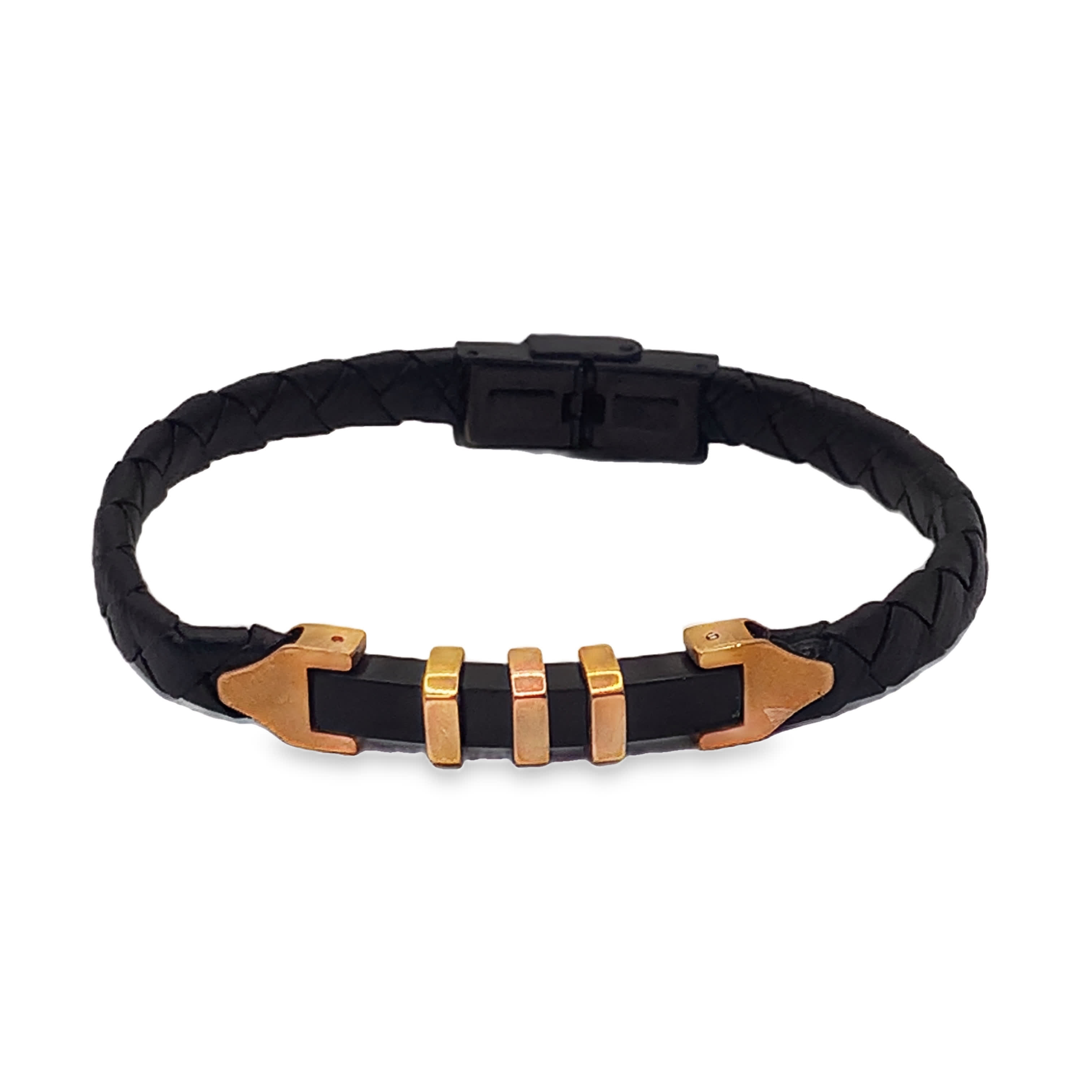 Bransoletka ze skóry plecionej ze złocistymi akcentami