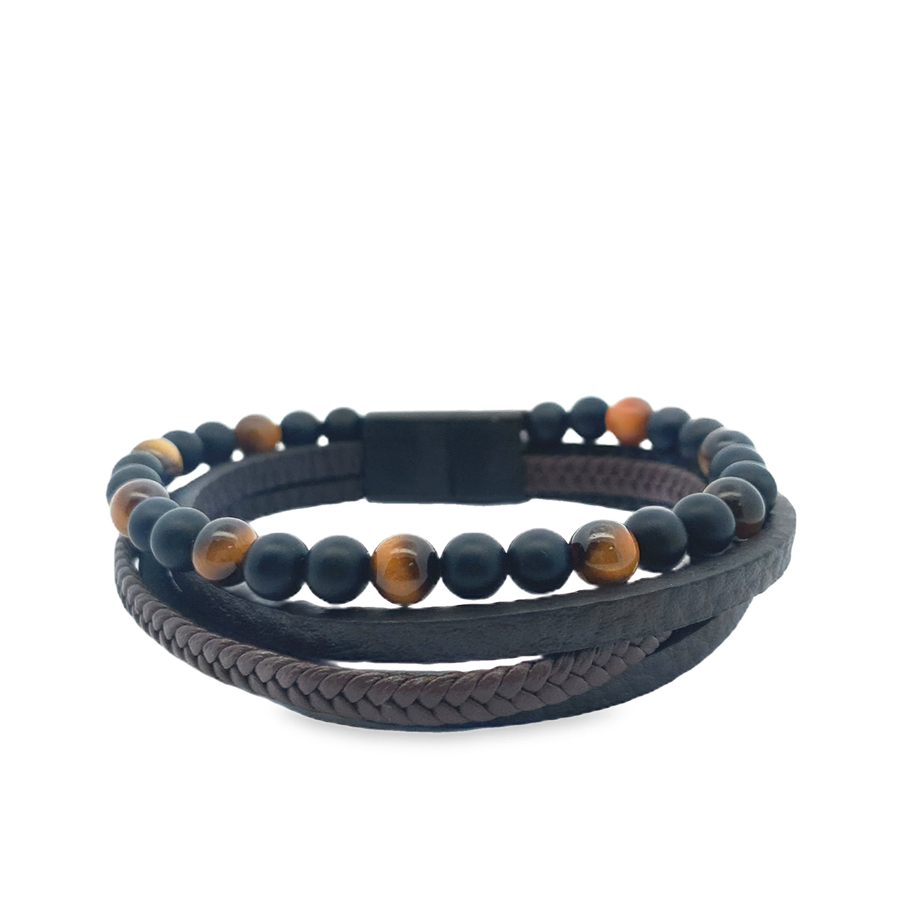 Multi-Layer Quartz and Leather Beaded Men\\\'s Bracelet